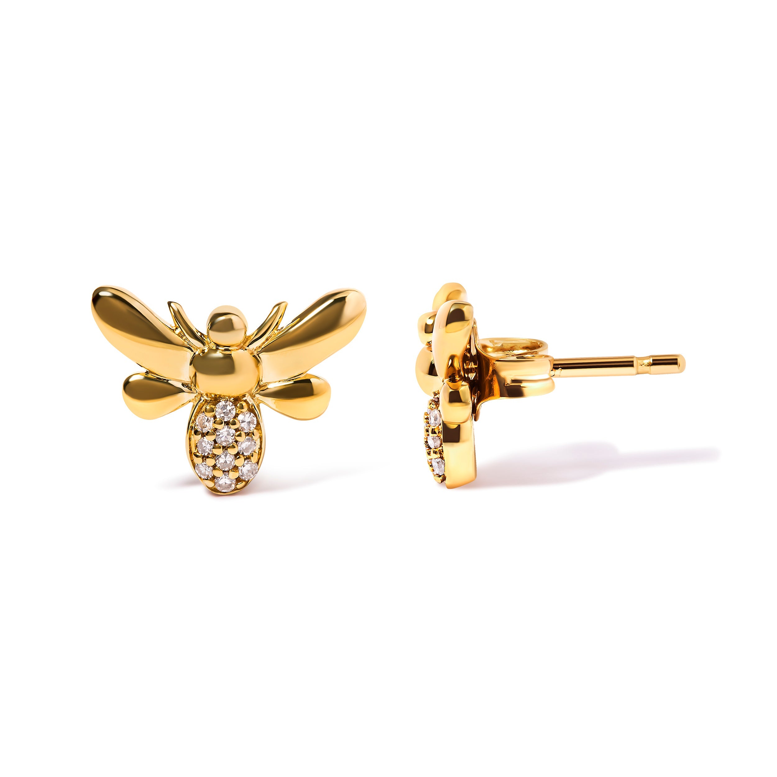 10K Yellow Gold Diamond Accented Bumble Bee Stud Earring H-I Color, I1-I2 Clarity on sale at MyriadMart