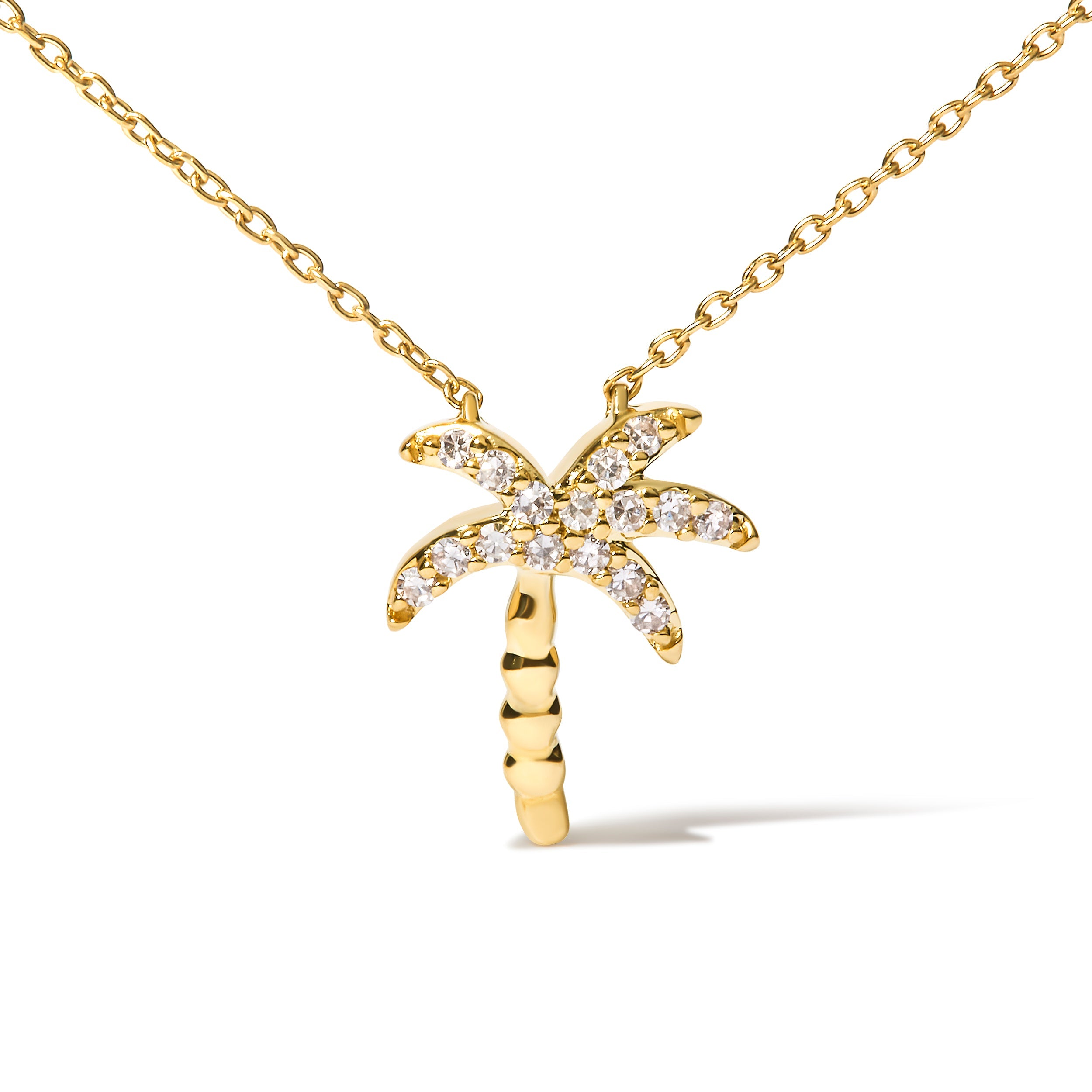10K Yellow Gold 1/10 Cttw Round Diamond Palm Tree 18" Inch Pendant Necklace H-I Color, I1-I2 Clarity on sale at MyriadMart
