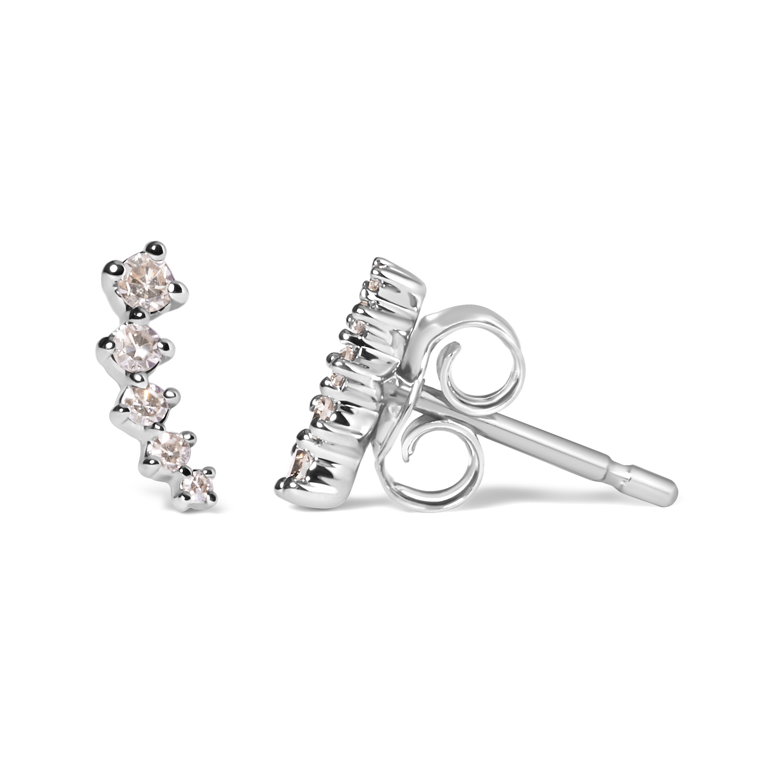 10K White Gold 1/10 Cttw Diamond Journey Style Climber Stud Earrings H-I Color, I1-I2 Clarity on sale at MyriadMart