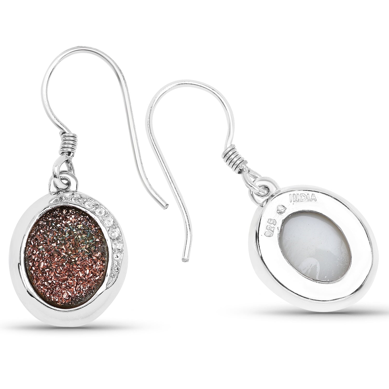 4.72 Carat Genuine Copper Bloom Drusy and White Topaz .925 Sterling Silver Earrings on sale at MyriadMart