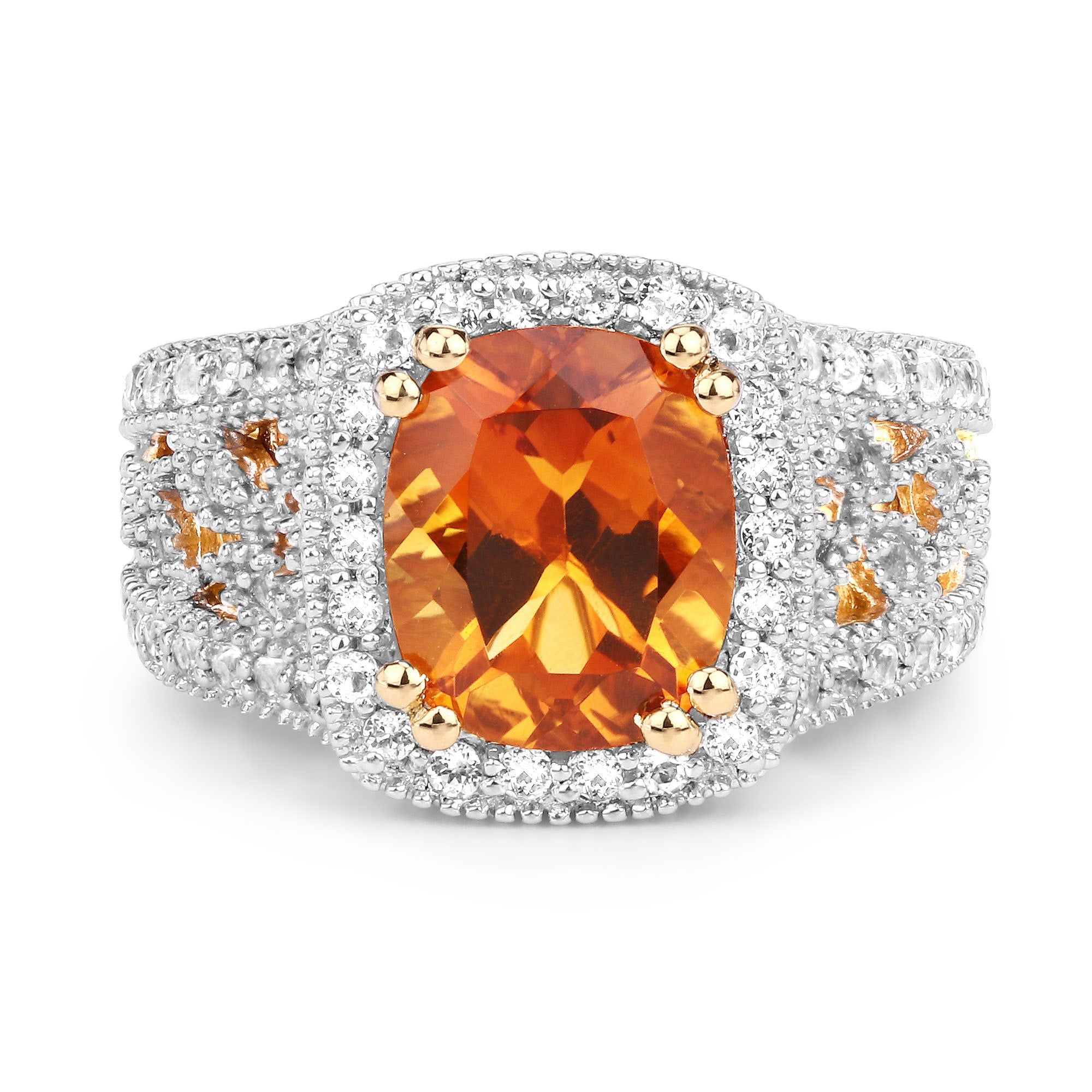 3.71 Carat Genuine Citrine and White Topaz .925 Sterling Silver Ring on sale at MyriadMart