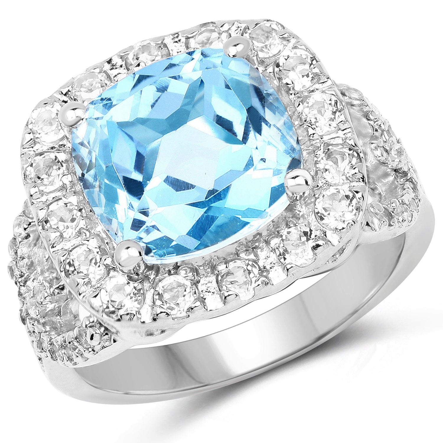 5.17 Carat Genuine Blue Topaz and White Topaz .925 Sterling Silver Ring on sale at MyriadMart