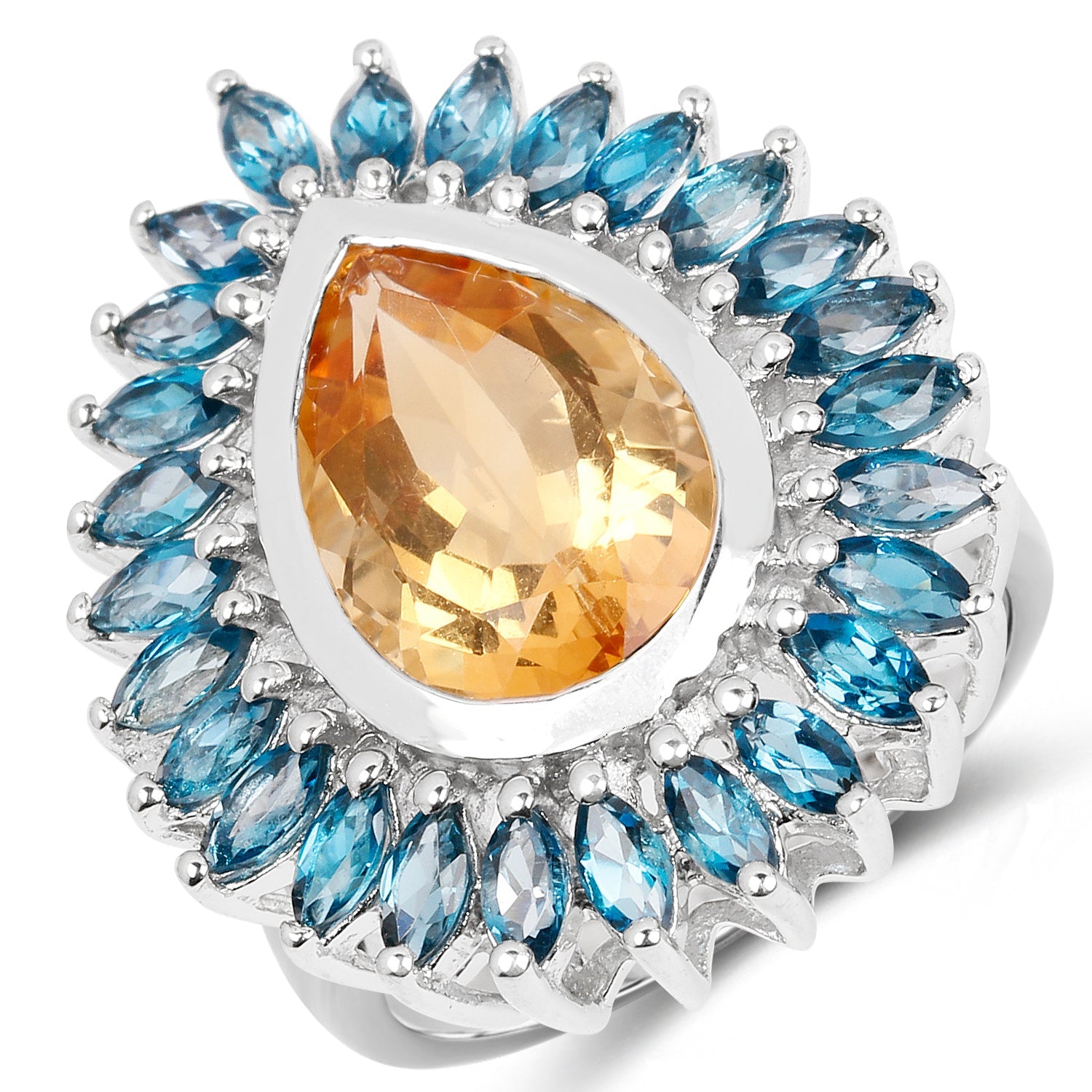 7.54 Carat Genuine Citrine & London Blue Topaz .925 Sterling Silver Ring on sale at MyriadMart