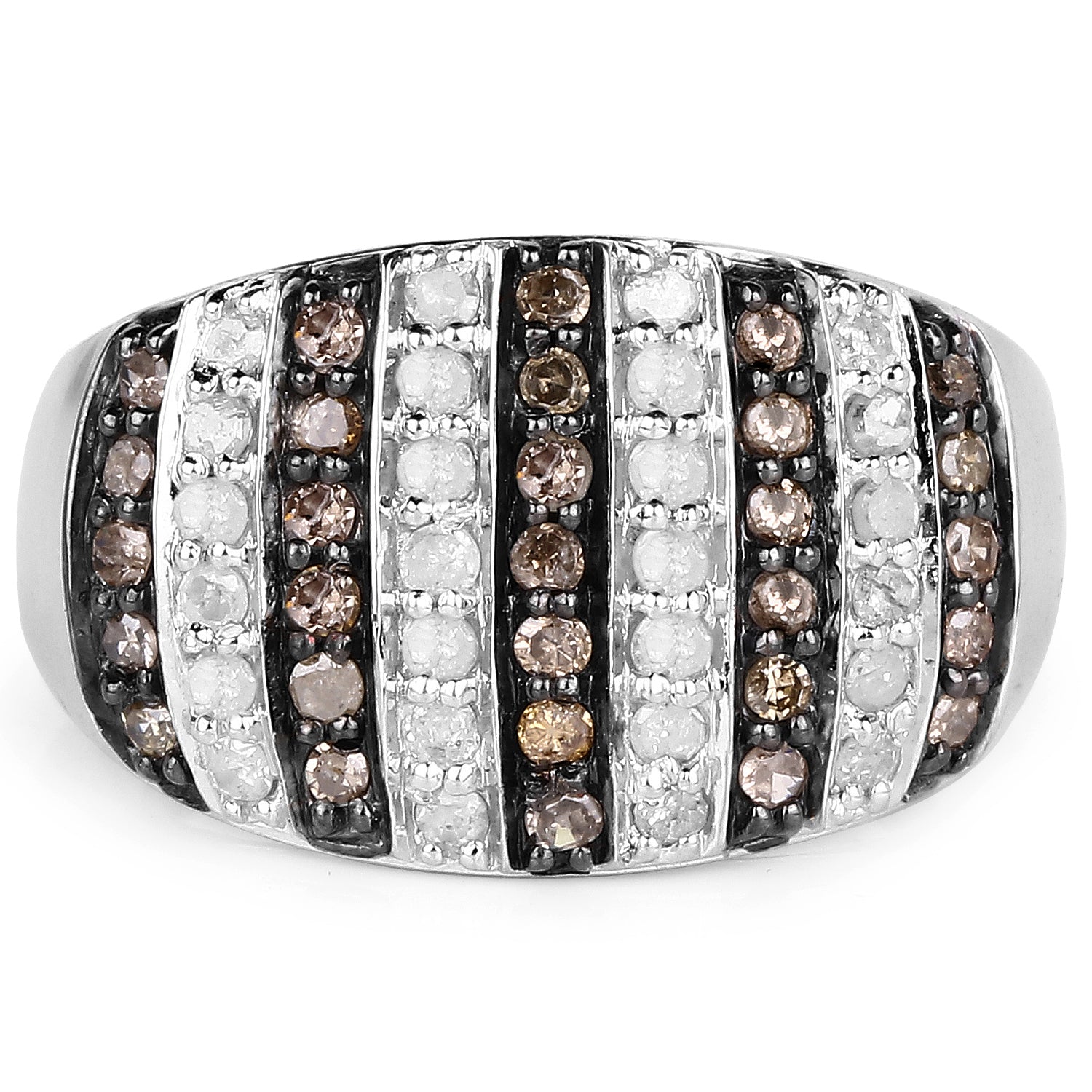 0.83 Carat Genuine Champagne Diamond and White Diamond .925 Sterling Silver Ring on sale at MyriadMart