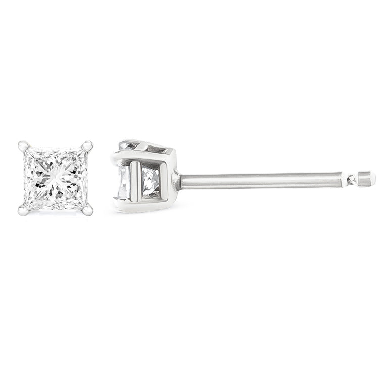 14K White Gold 1.00 Cttw Princess-Cut Square Near Colorless Diamond Classic 4-Prong Solitaire Stud Earrings G-H Color, SI1-SI2 Clarity on sale at MyriadMart