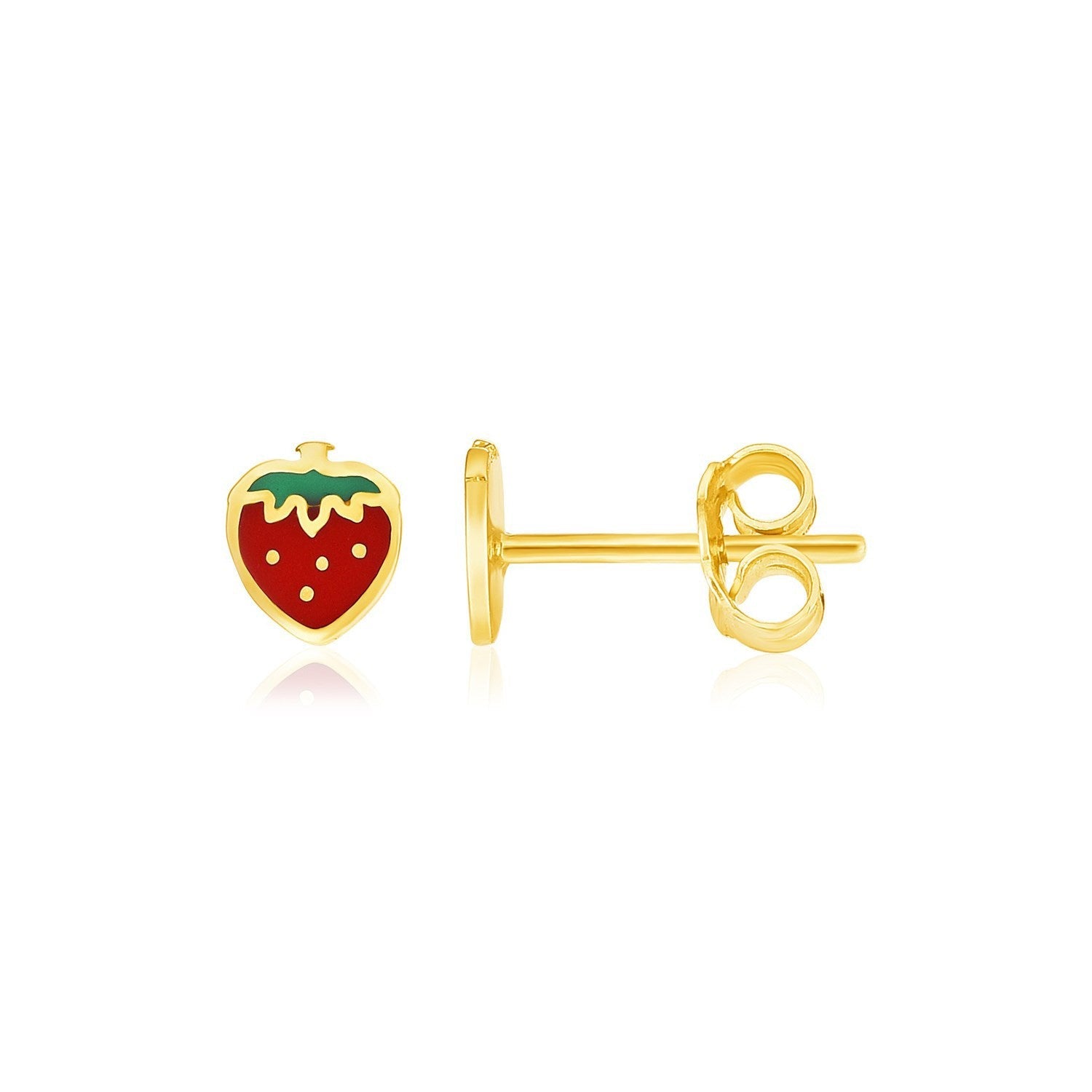 14k Yellow Gold Enameled Strawberry Childrens Earrings on sale at MyriadMart
