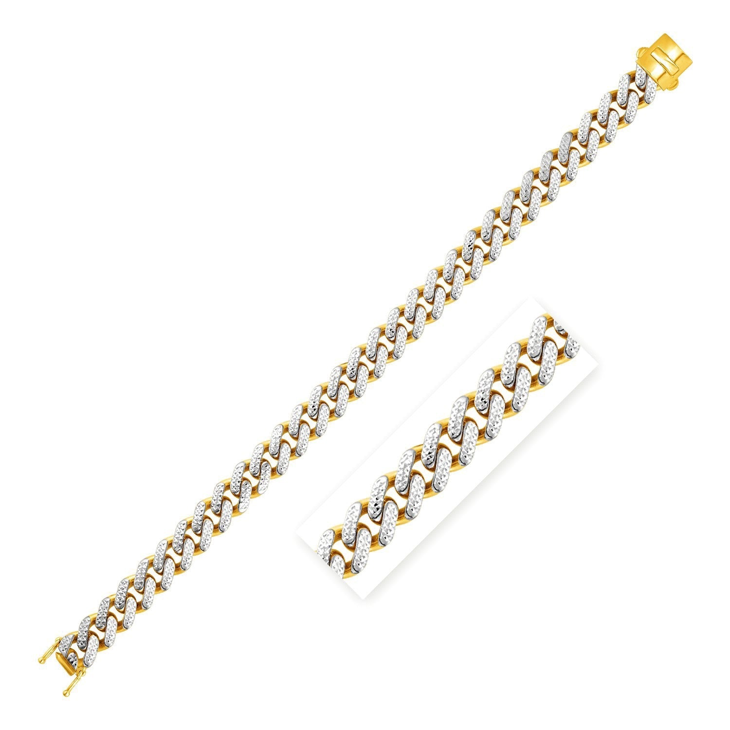 14k Two Tone Gold 8 1/4 inch Curb Chain Bracelet with White Pave on sale at MyriadMart