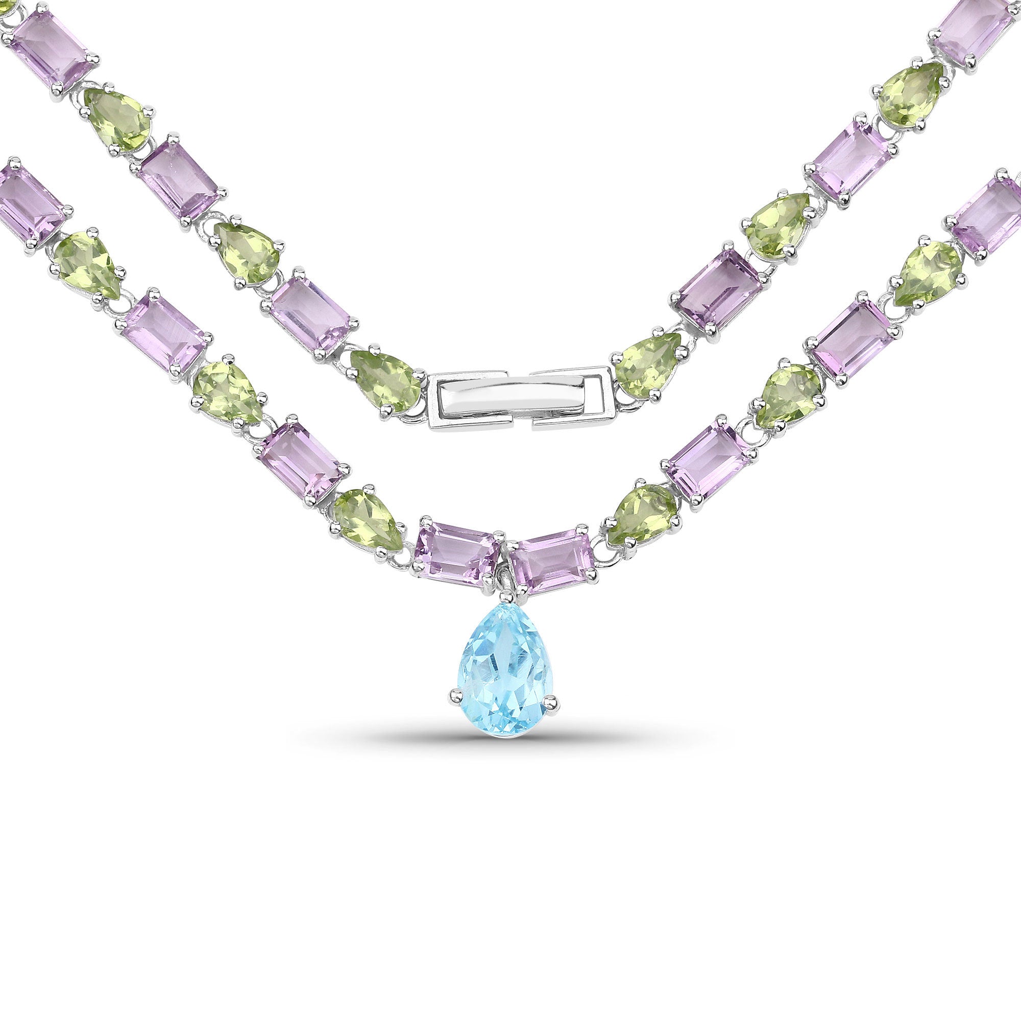 32.50 Carat Genuine Multi Stones .925 Sterling Silver Necklace on sale at MyriadMart