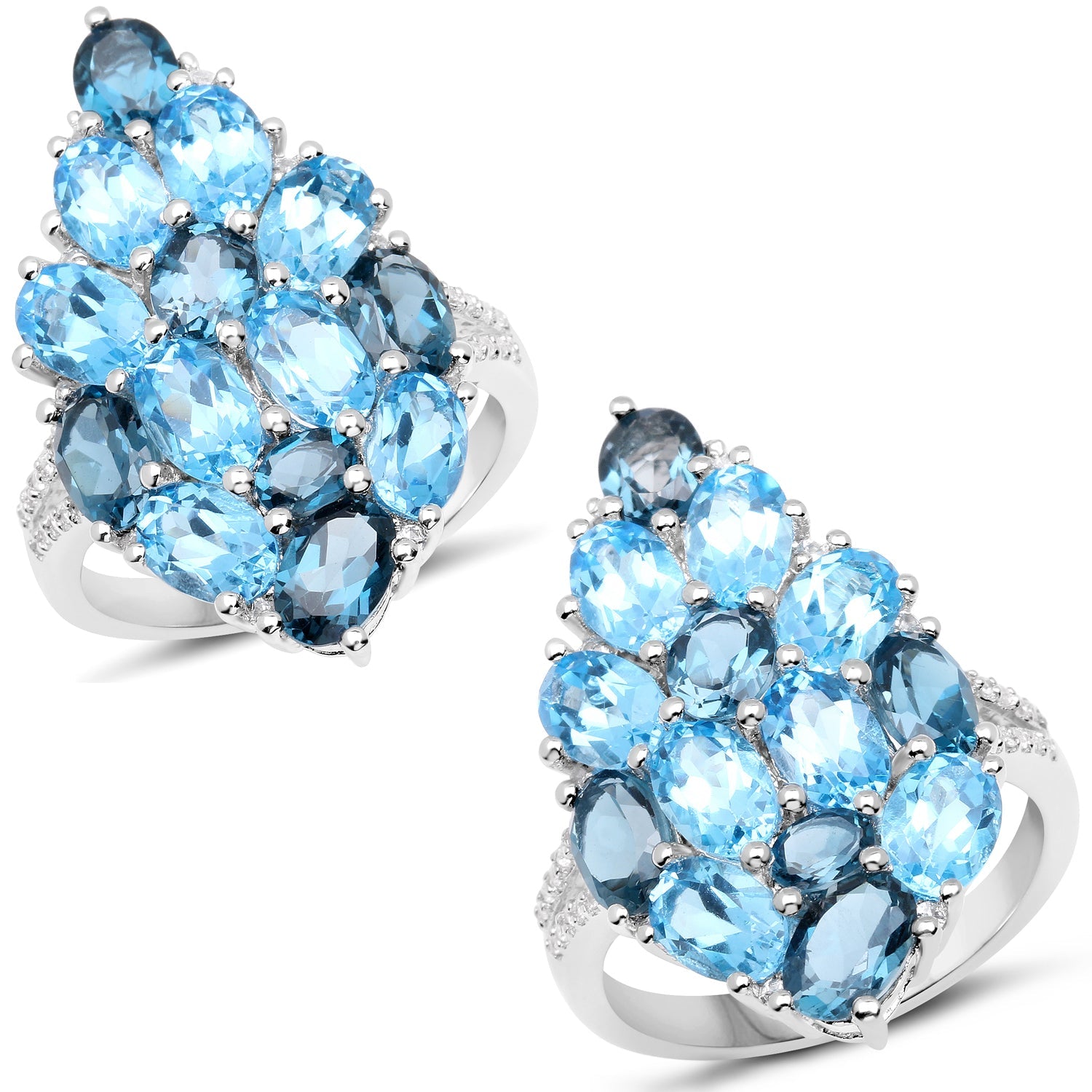 6.69 Carat Genuine Swiss Blue Topaz, London Blue Topaz and White Zircon .925 Sterling Silver Ring on sale at MyriadMart