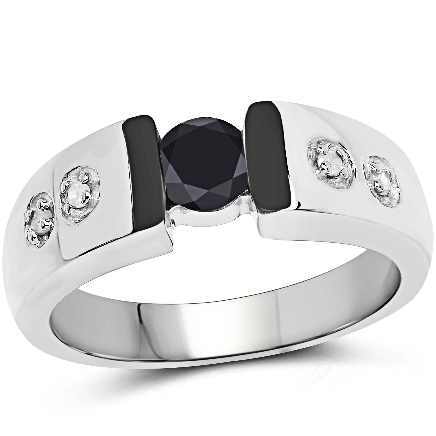 0.56 Carat Genuine Black Diamond and White Diamond .925 Sterling Silver Ring on sale at MyriadMart