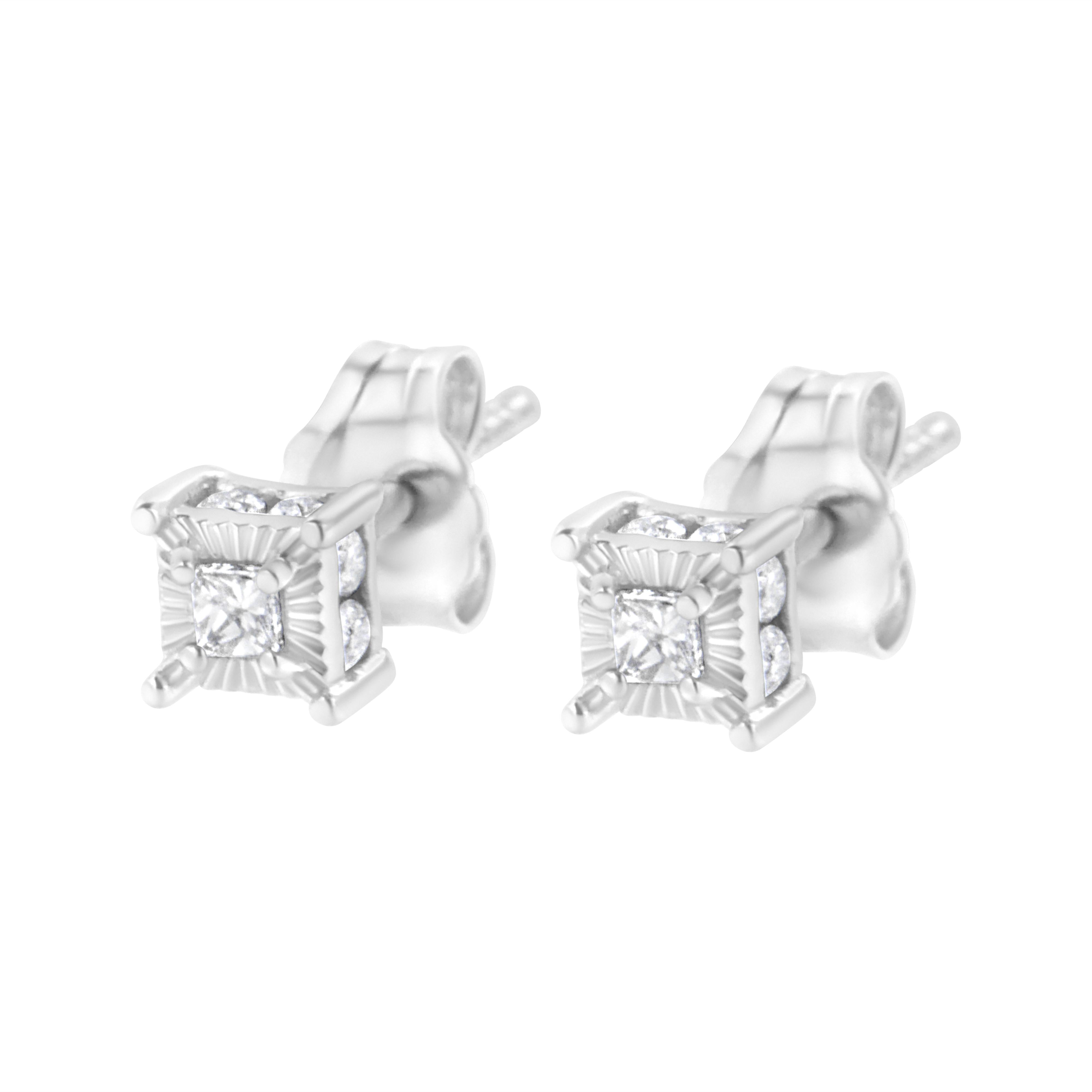 .925 Sterling Silver 1/4 Cttw Miracle Set Princess-Cut Diamond Solitaire Stud Earrings with Hidden Halo I-J Color, SI2-I1 Clarity on sale at MyriadMart
