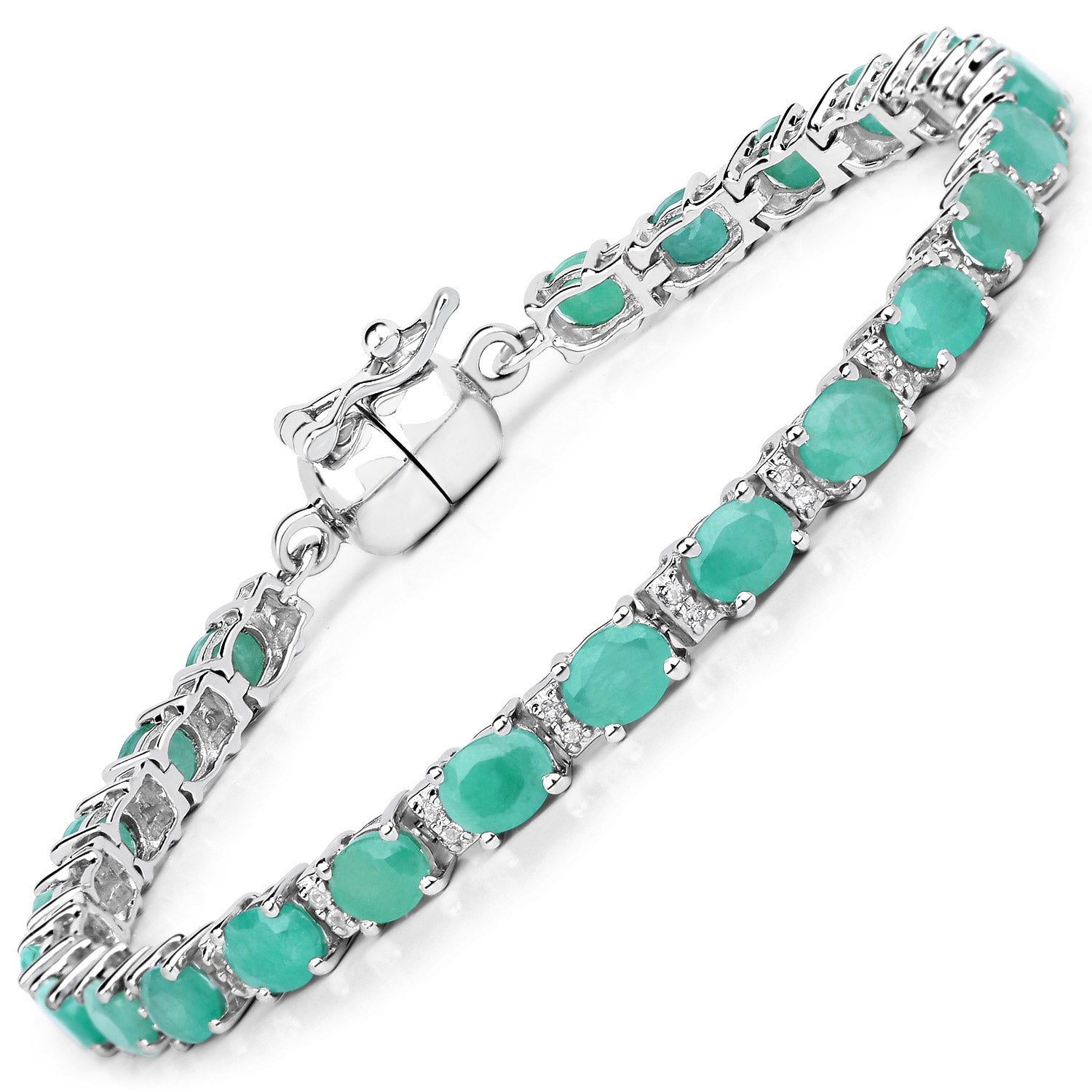 6.96 Carat Genuine Emerald and White Topaz .925 Sterling Silver Bracelet on sale at MyriadMart