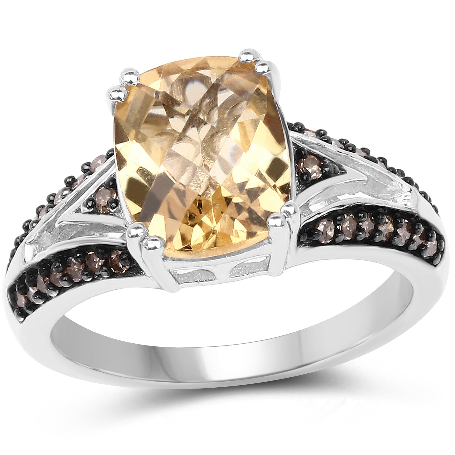 2.79 Carat Genuine Citrine, Champagne Diamond & White Diamond .925 Sterling Silver Ring on sale at MyriadMart