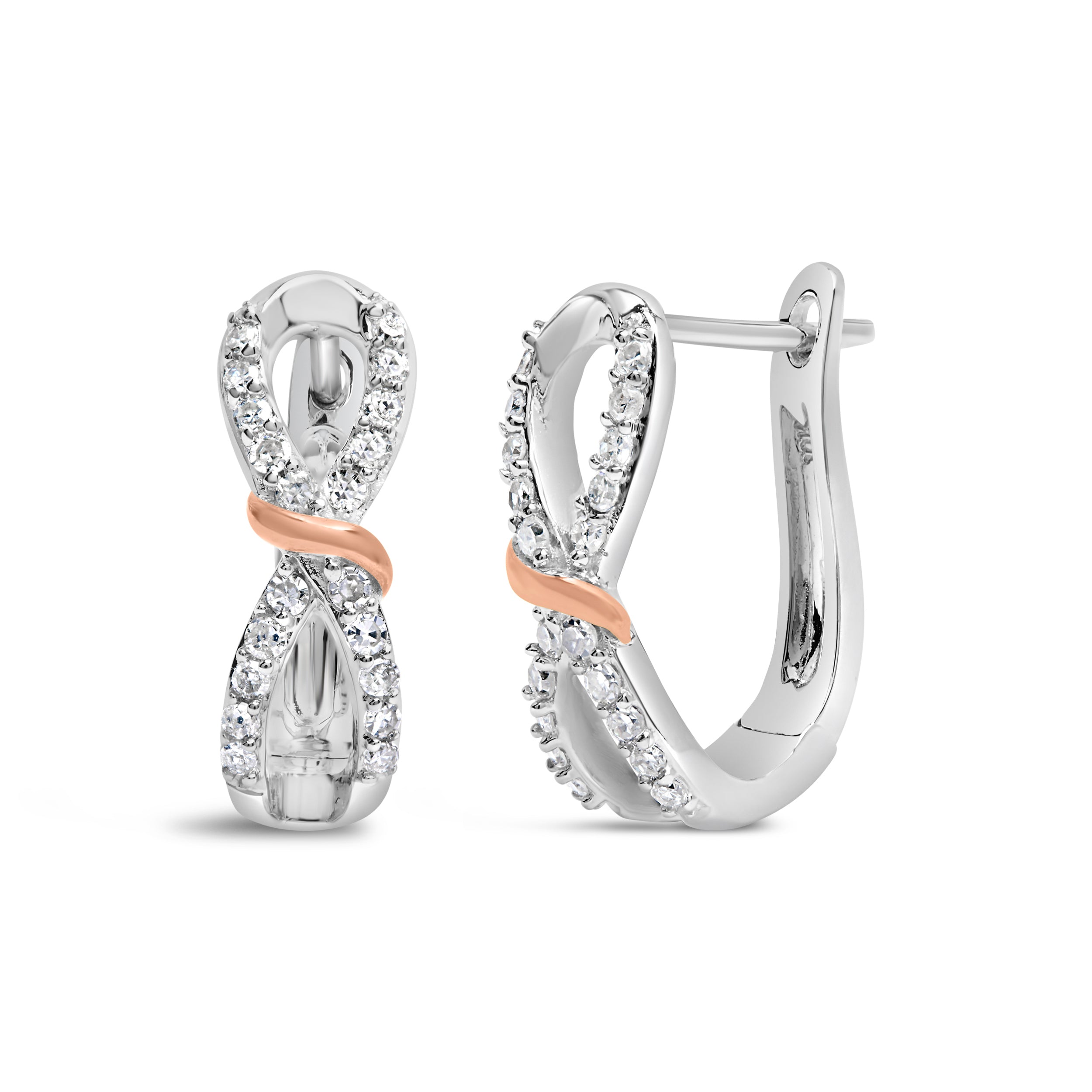 10K White and Rose Gold 1/3 Cttw Diamond Infinite and Ribbon Hoop Earrings H-I Color, I1-I2 Clarity on sale at MyriadMart