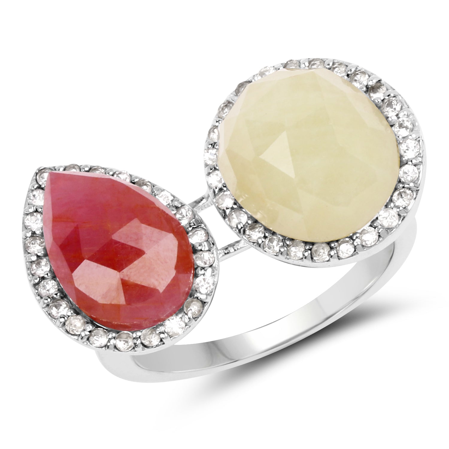8.86 Carat Genuine Pink Sapphire and Sapphire White .925 Sterling Silver Ring on sale at MyriadMart