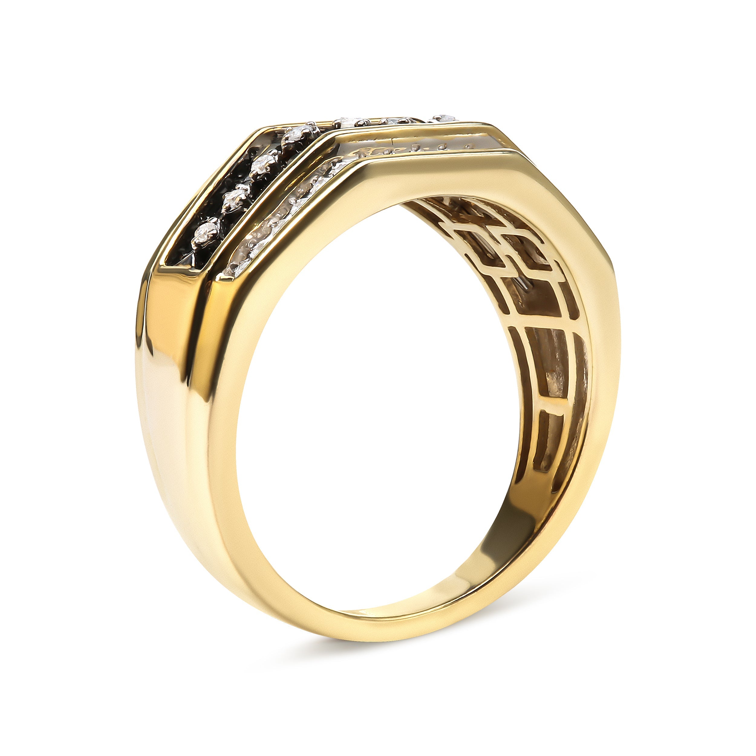 Men's 14K Yellow Gold Plated .925 Sterling Silver 1 1/2 Cttw White and Black Treated Diamond Cluster Ring Black / I-J Color, I2-I3 Clarity - Size 10 on sale at MyriadMart