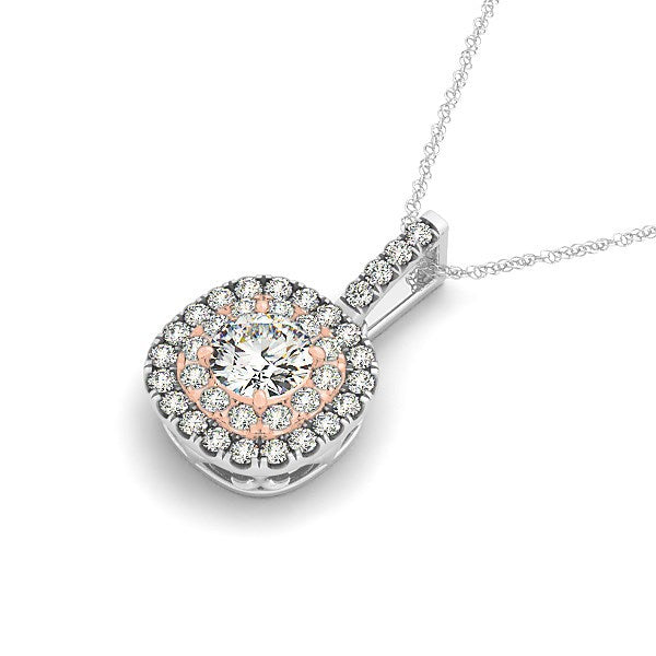 14k White And Rose Gold Cushion Shape Halo Diamond Pendant 1/2 cttw on sale at MyriadMart