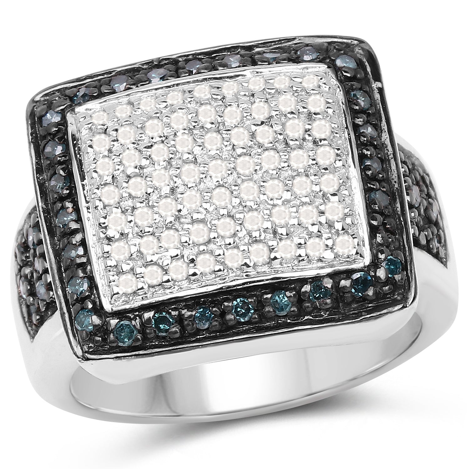 0.64 Carat Genuine White Diamond and Blue Diamond .925 Sterling Silver Ring on sale at MyriadMart