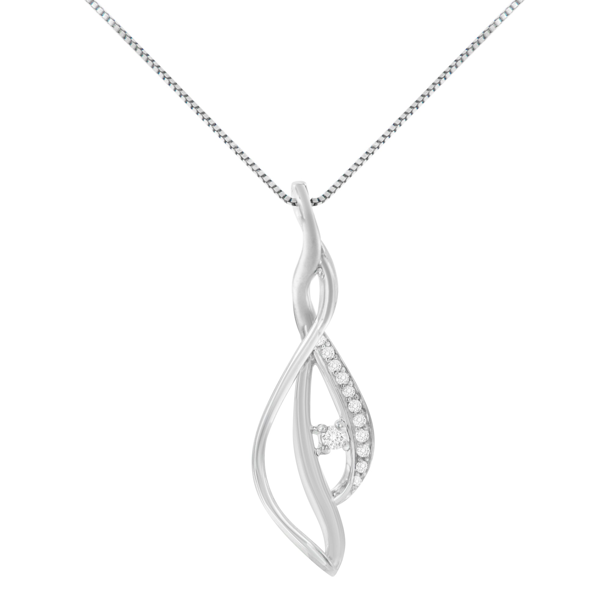 Espira 10K White Gold Round Diamond Accented Open Cascade Twist 18" Pendant Necklace 1/10 Cttw, J-K Color, I1-I2 Clarity on sale at MyriadMart