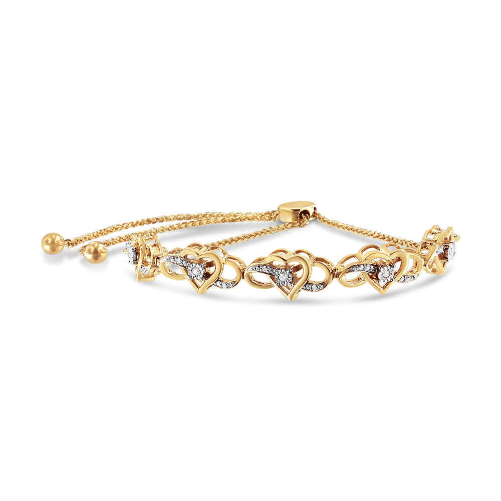 14K Yellow Gold Plated .925 Sterling Silver 1/10 Cttw Diamond Infinity Heart Shaped 4â€-10†Adjustable Bolo Bracelet H-I Color, I2-I3 Clarity on sale at MyriadMart