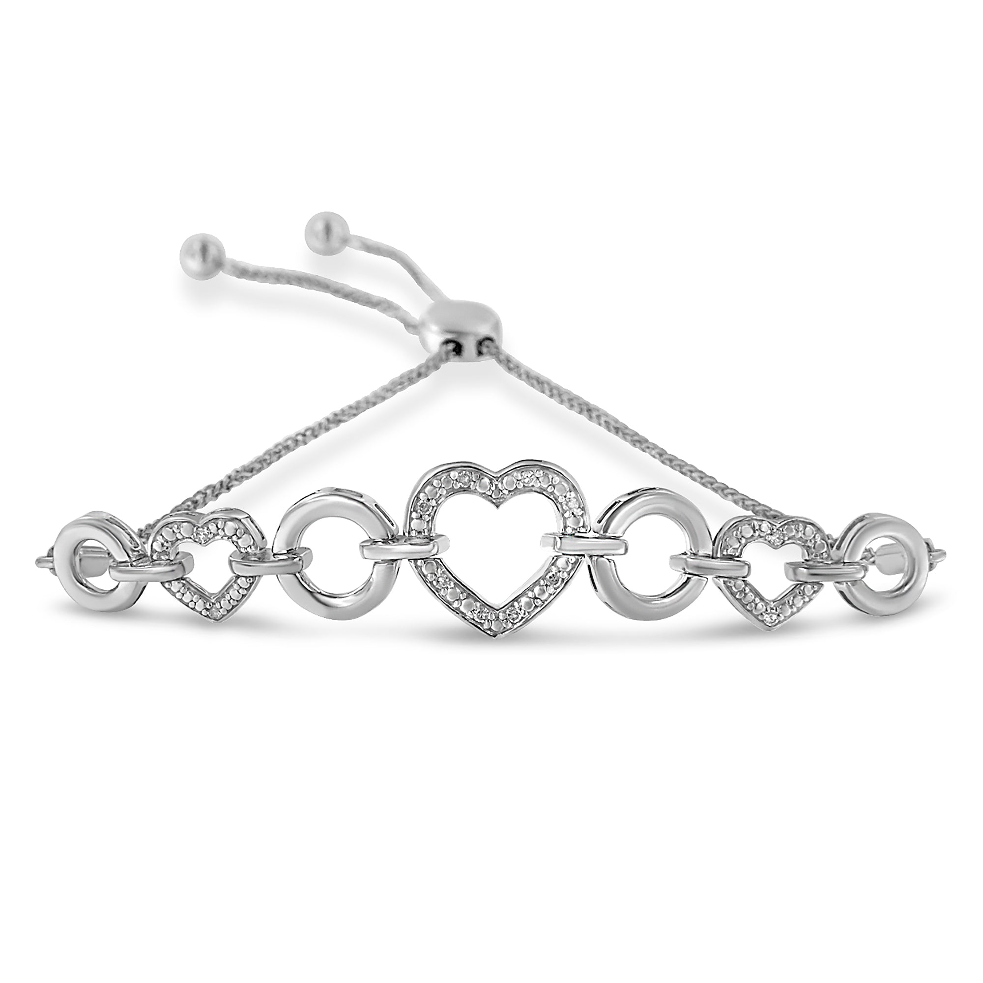 .925 Sterling Silver Diamond Accent Interlinking Triple Heart 4â€-10†Adjustable Bolo Tennis Bracelet H-I Color, I2-I3 Clarity on sale at MyriadMart