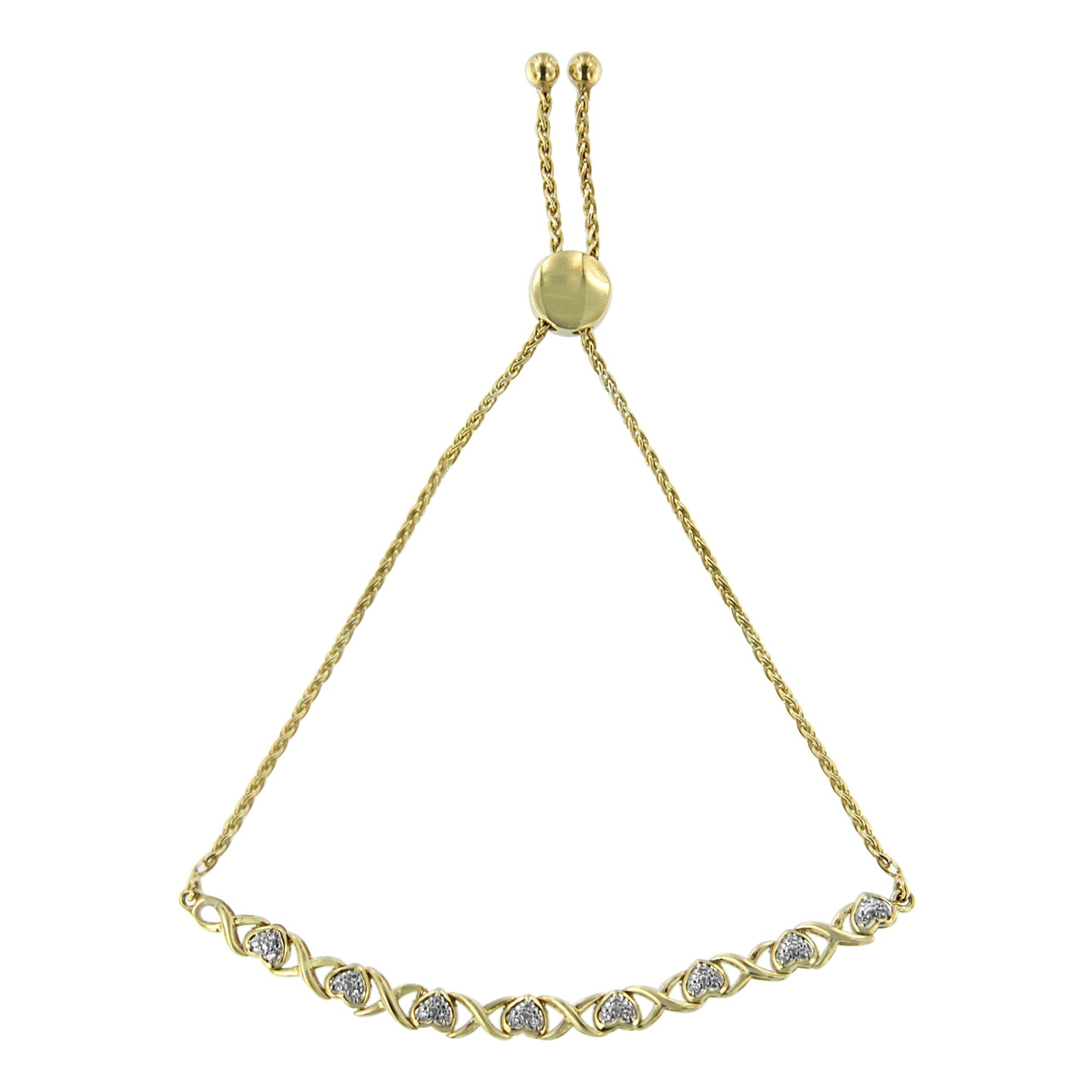 10K Yellow Gold over .925 Sterling Silver 1/10 Cttw Diamond Heart and X-Link 6â€-9†Adjustable Bolo Bracelet H-I Color, I2-I3 Clarity on sale at MyriadMart
