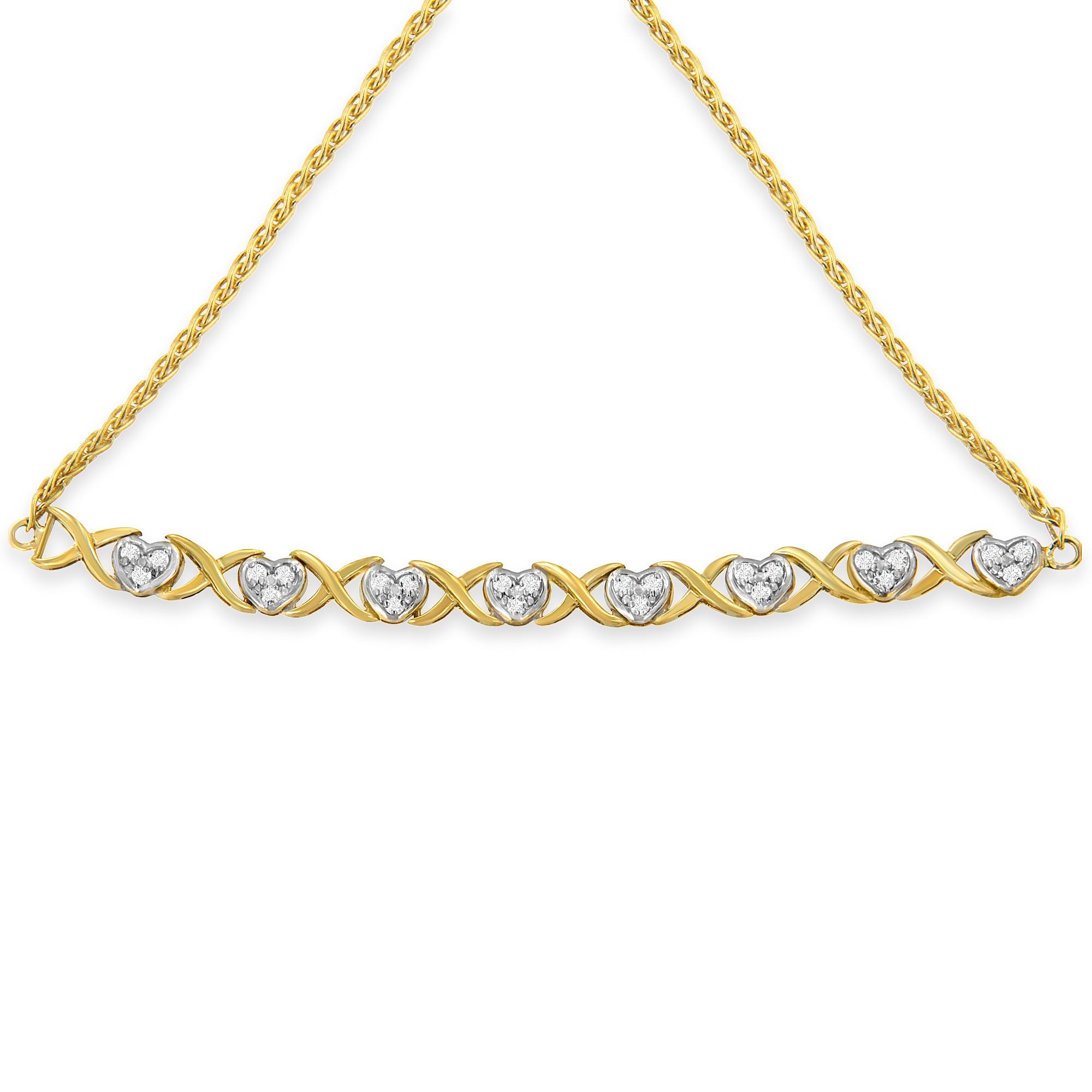 10K Yellow Gold over .925 Sterling Silver 1/10 Cttw Diamond Heart and X-Link 6â€-9†Adjustable Bolo Bracelet H-I Color, I2-I3 Clarity on sale at MyriadMart