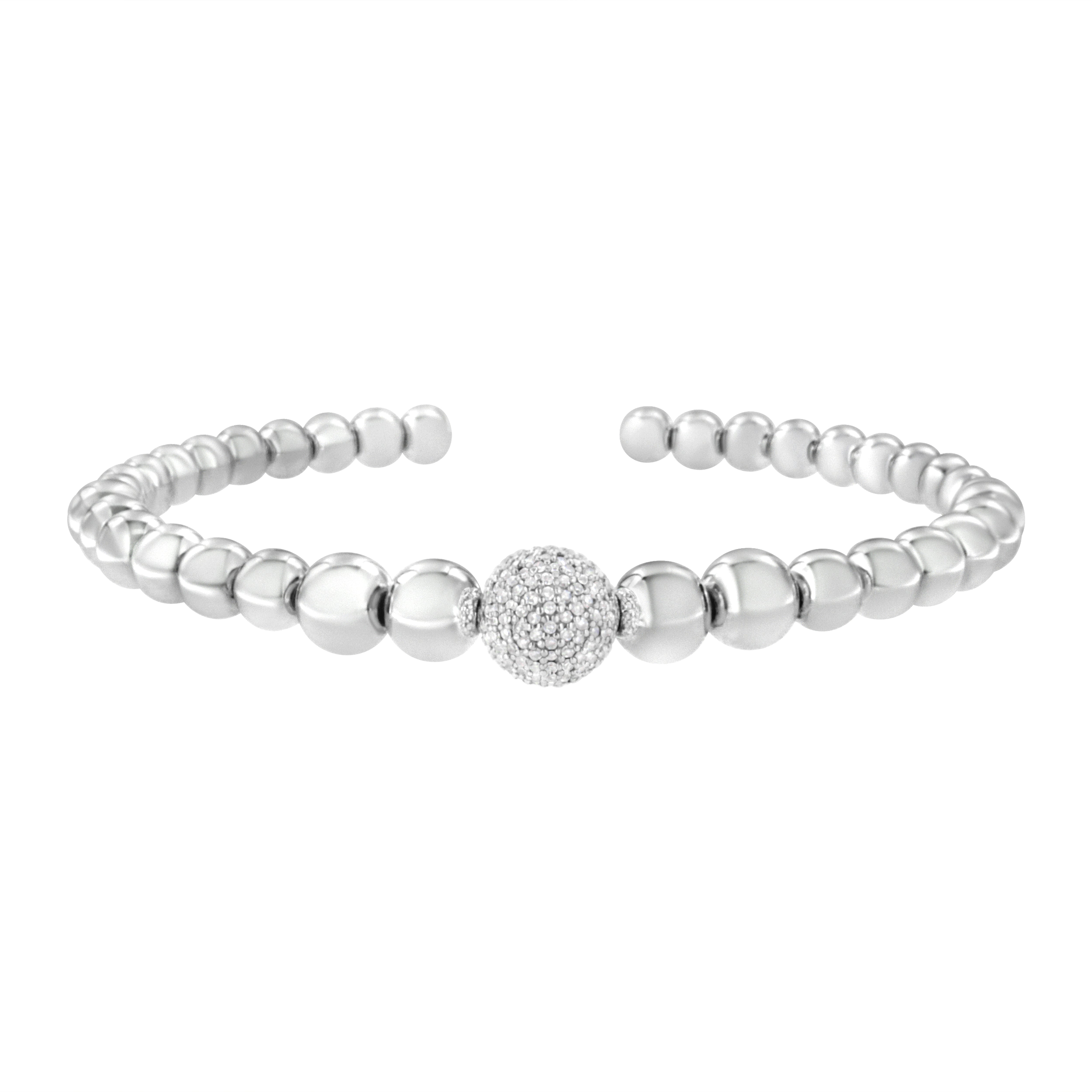 .925 Sterling Silver 1/6 Cttw Diamond Rondelle Graduated Ball Bead Cuff Bangle Bracelet I-J color, I2-I3 clarity - Fits wrists up to 7 1/2 inches on sale at MyriadMart