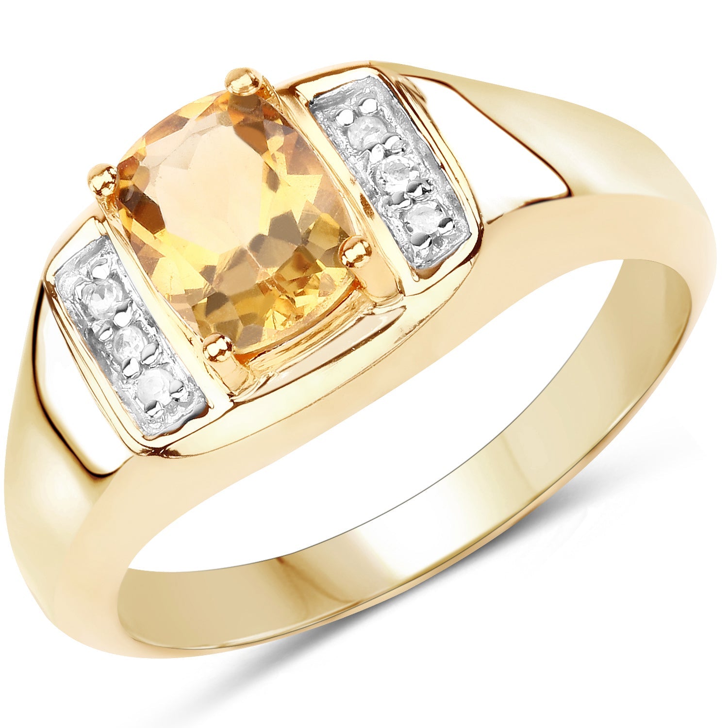 14K Yellow Gold Plated 1.36 Carat Genuine Citrine & White Topaz .925 Sterling Silver Ring on sale at MyriadMart