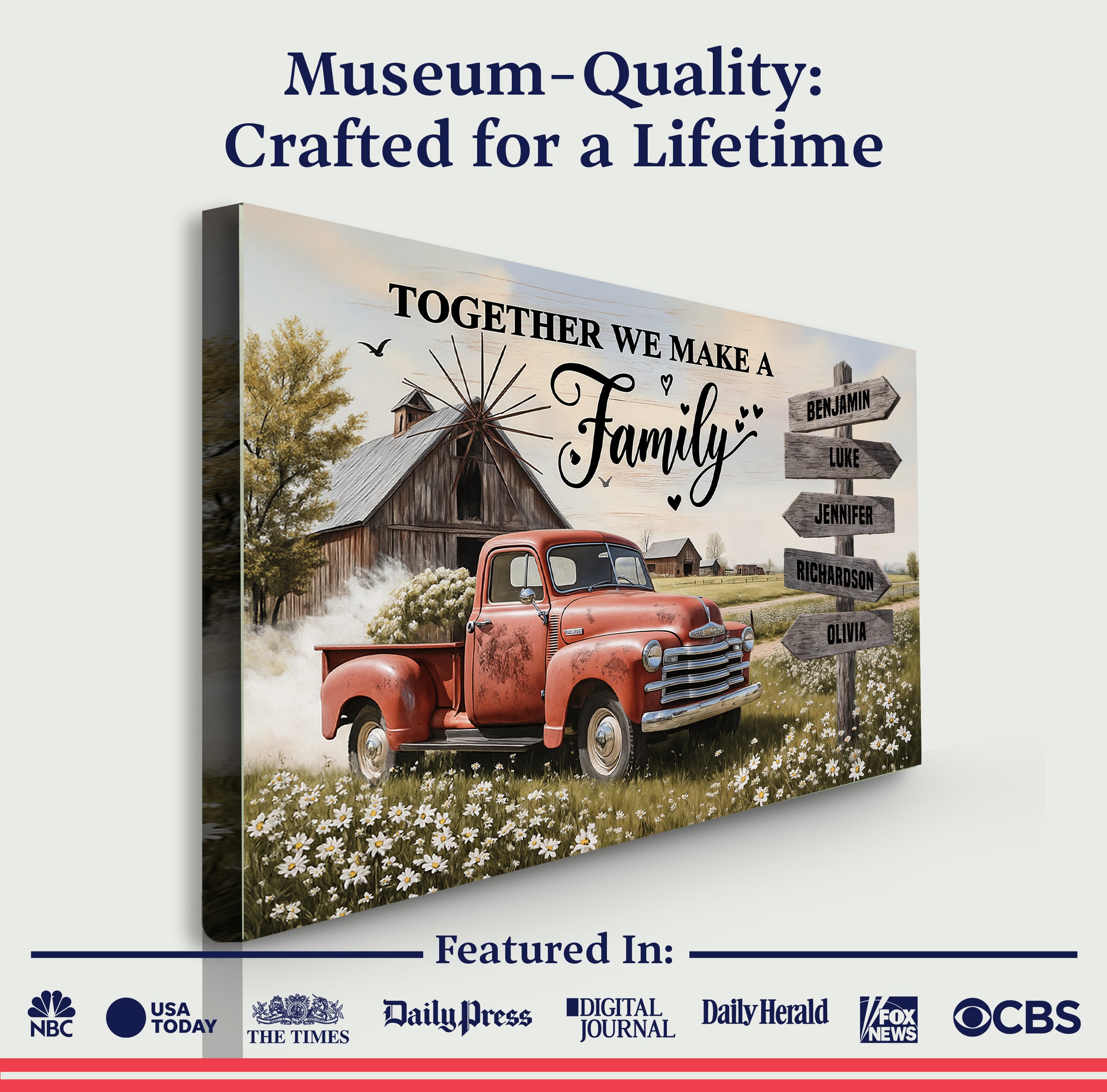 Personalized Family Farmhouse Old Truck Wall Art on sale at MyriadMart