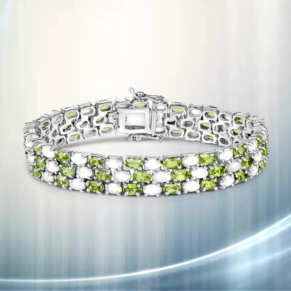 19.73 Carat Genuine Opal and Peridot .925 Sterling Silver Bracelet on sale at MyriadMart