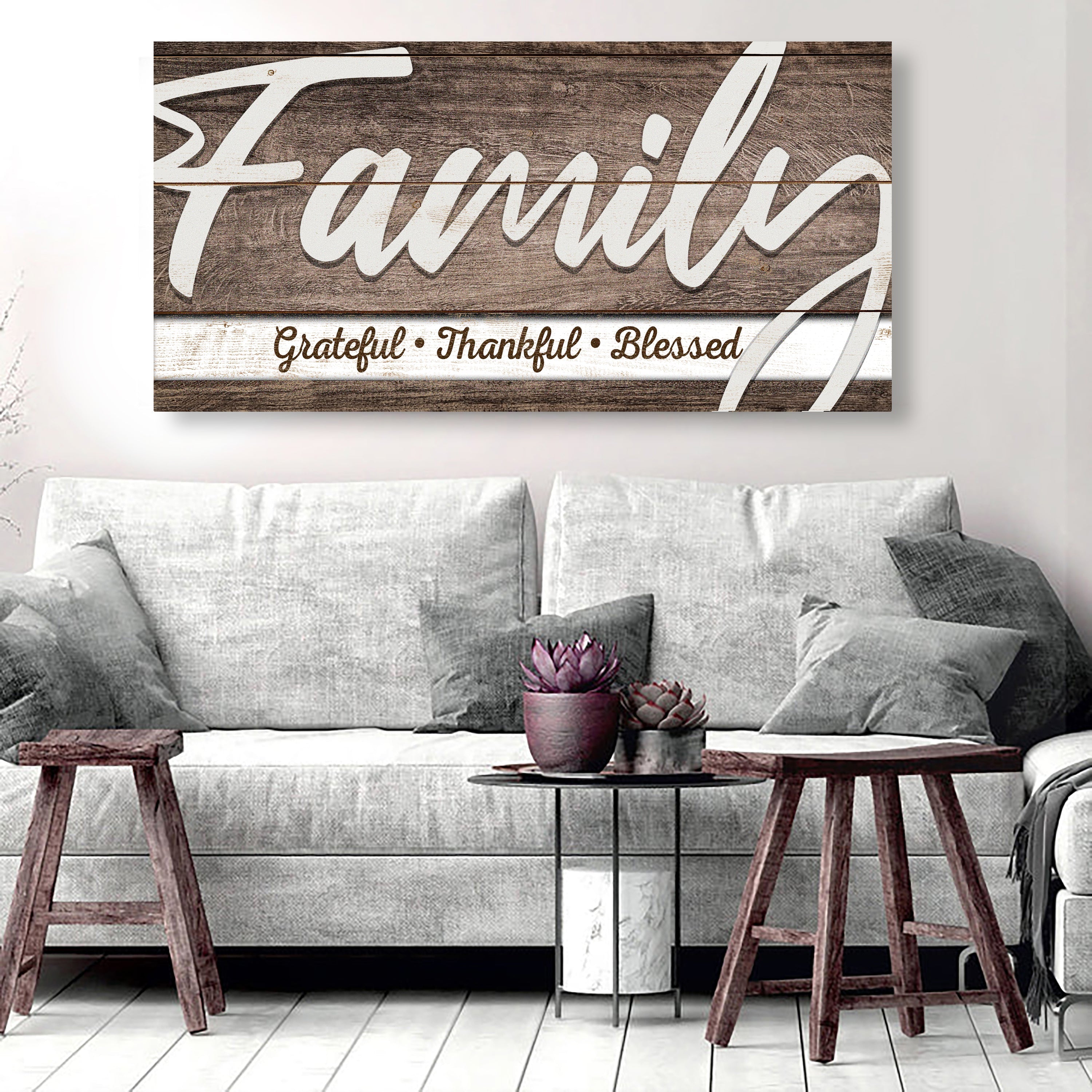 Grateful Thankful Blessed Family Sign III on sale at MyriadMart