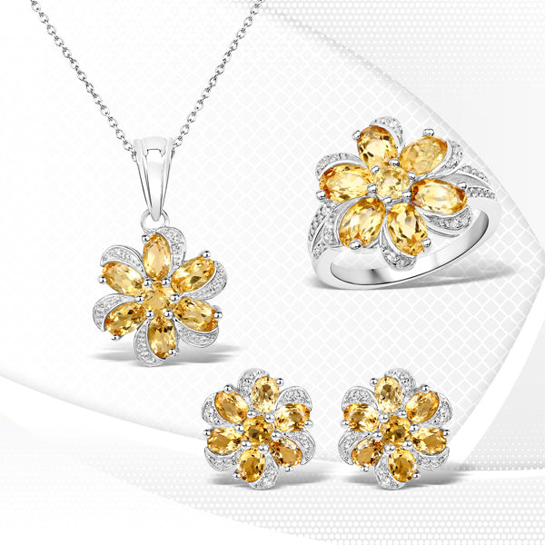 7.92 Carat Genuine Citrine and White Topaz .925 Sterling Silver 3 Piece Jewelry Set Ring, Earrings, and Pendant w/ Chain on sale at MyriadMart