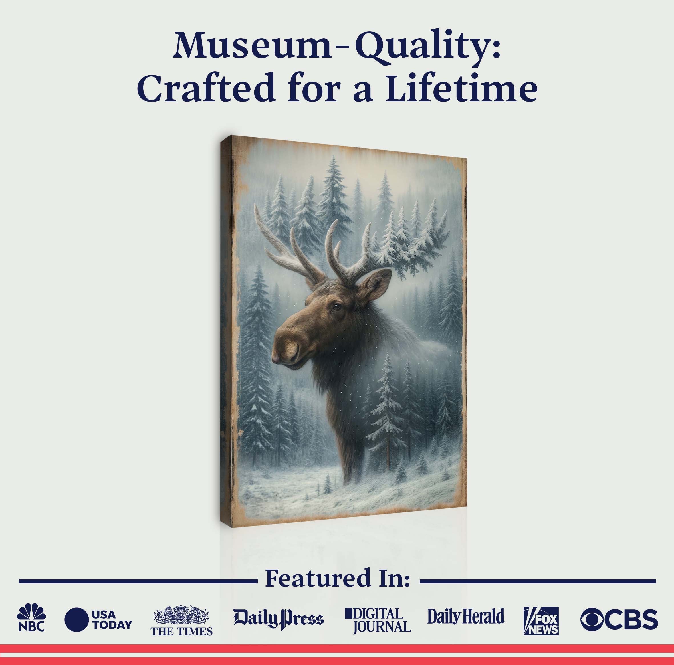 Snowy Forest Moose Double Exposure Wall Art on sale at MyriadMart