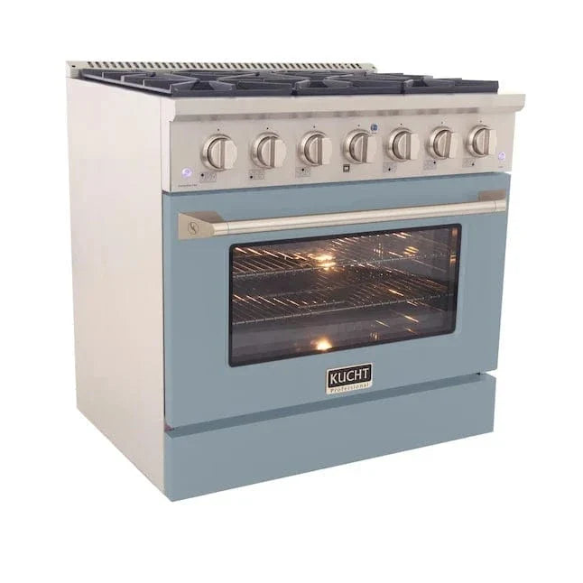 Kucht 36" Gas Range, Stainless Steel with Light Blue Oven Door, KNG361-LB on sale at MyriadMart