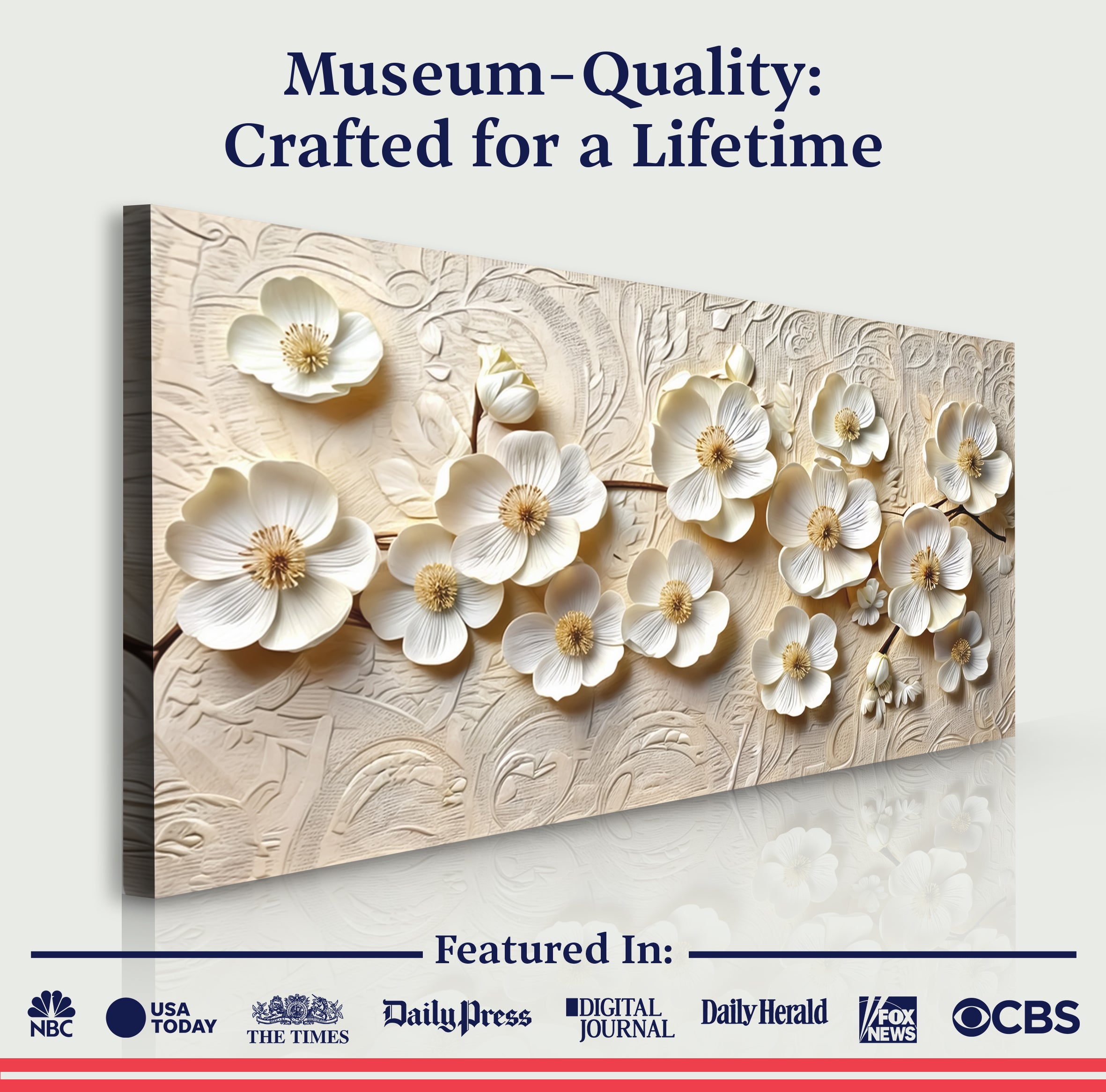 White Blossom Serenade Impasto Wall Art on sale at MyriadMart