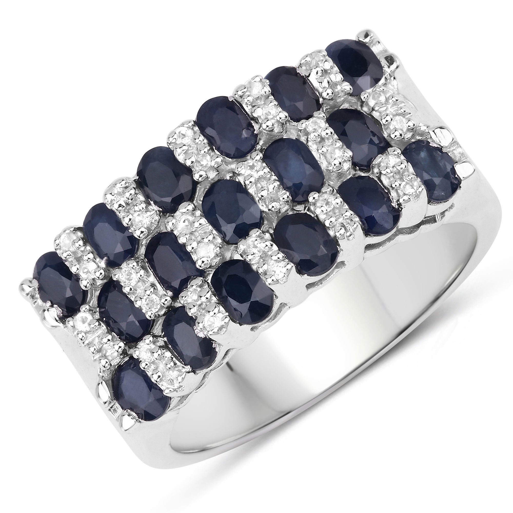 3.66 Carat Genuine Blue Sapphire and White Topaz .925 Sterling Silver Ring on sale at MyriadMart