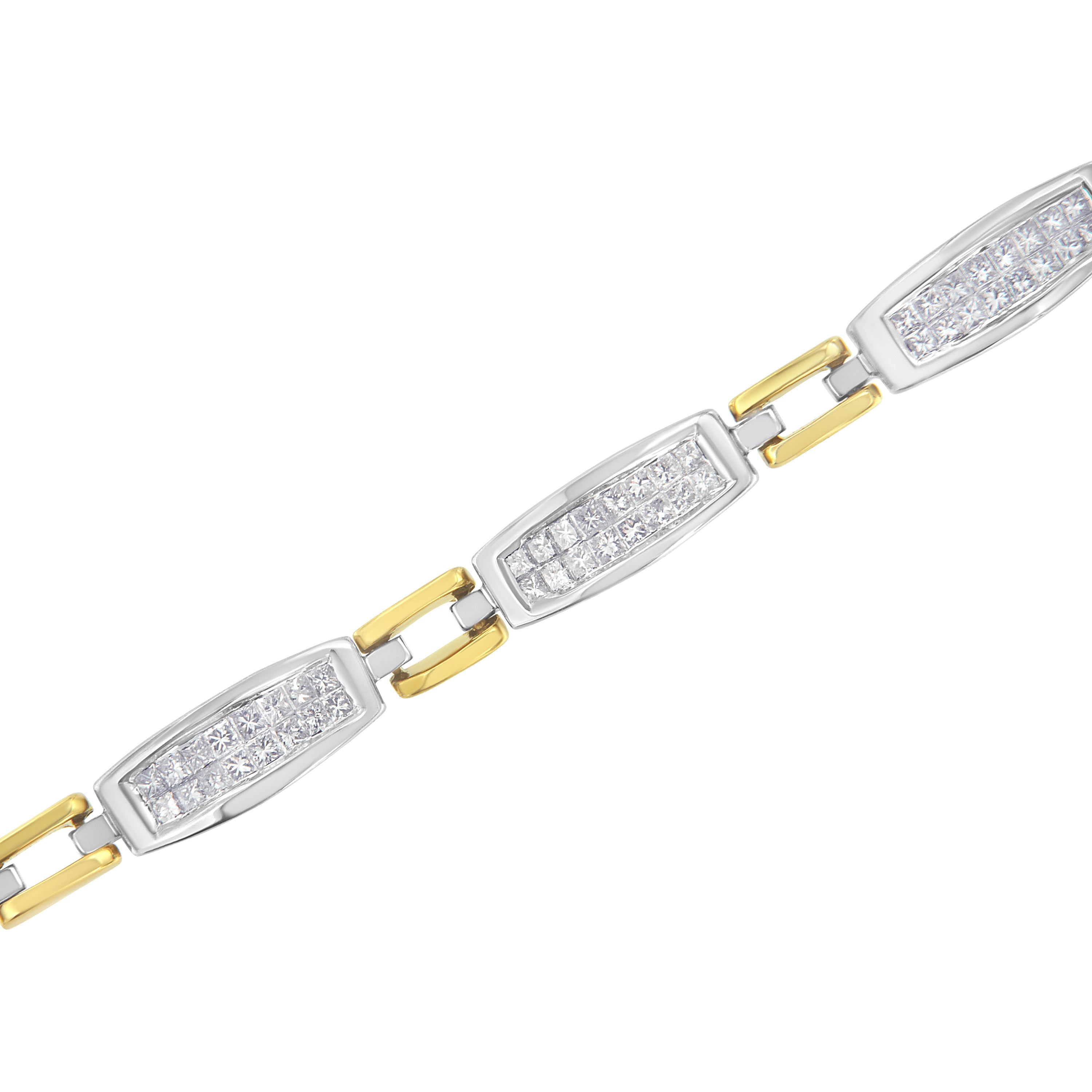 14K Yellow and White Gold 2.0 Cttw Princess Cut Diamond Tapered and Equal Sign Link Bracelet G-H Color, SI1-SI2 Clarity - 7" on sale at MyriadMart