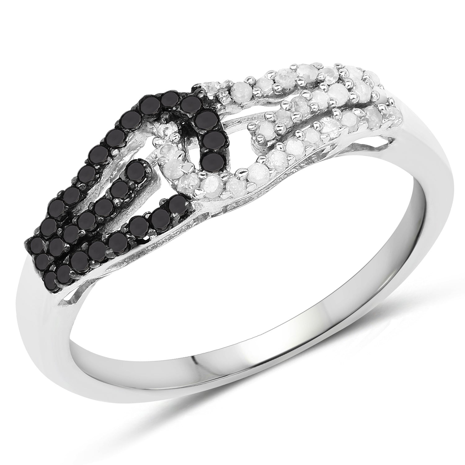 0.33 Carat Genuine White Diamond and Black Diamond .925 Sterling Silver Ring on sale at MyriadMart