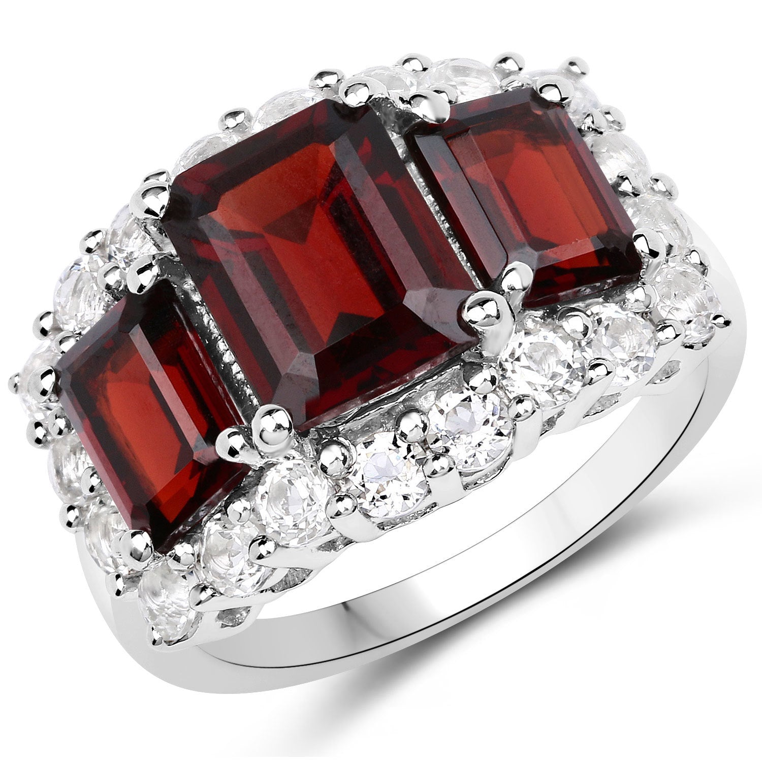 6.55 Carat Genuine Garnet and White Topaz .925 Sterling Silver Ring on sale at MyriadMart