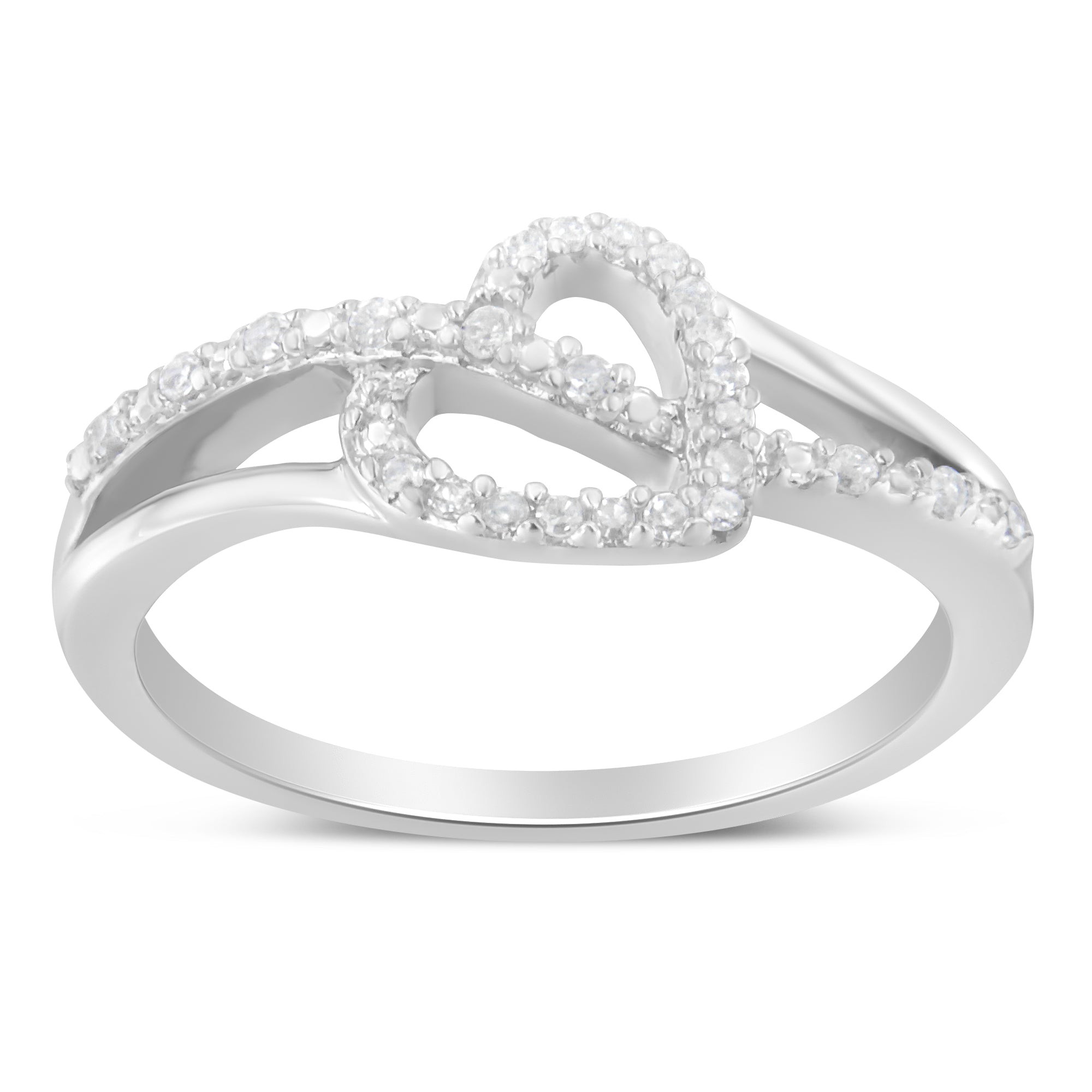 .925 Sterling Silver 1/8 Cttw Diamond Open Heart Leaf Curvy Bypass Accent Fashion or Promise Ring I-J Color, I2-I3 Clarity - Size 6 on sale at MyriadMart