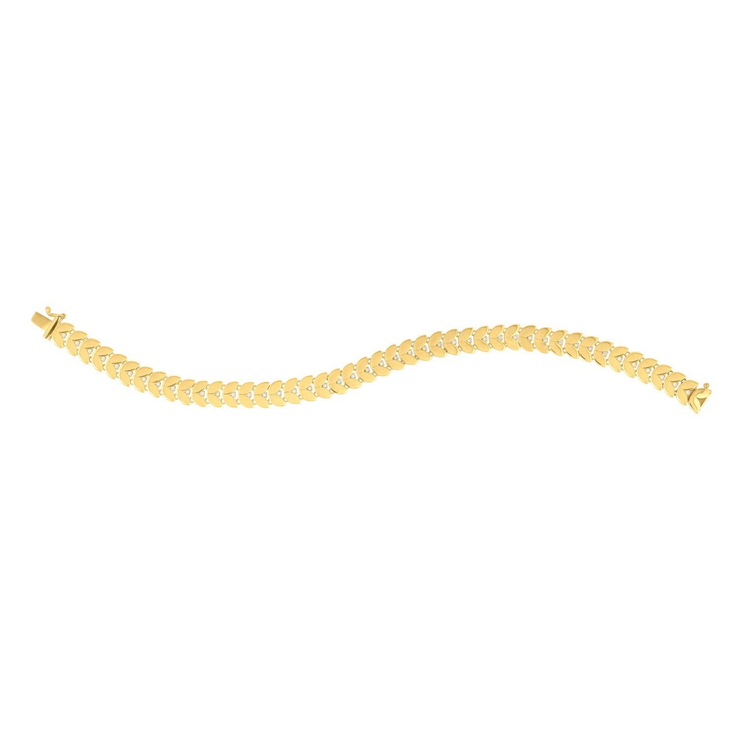 14k Yellow Gold 7 1/2 inch Laurel Leaf Bracelet with Diamond 7.40 mm on sale at MyriadMart