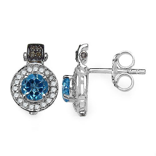 1.20 Carat Genuine Swiss Blue Topaz and 0.30 ct.t.w Genuine Diamond Accents Sterling Silver Earrings on sale at MyriadMart