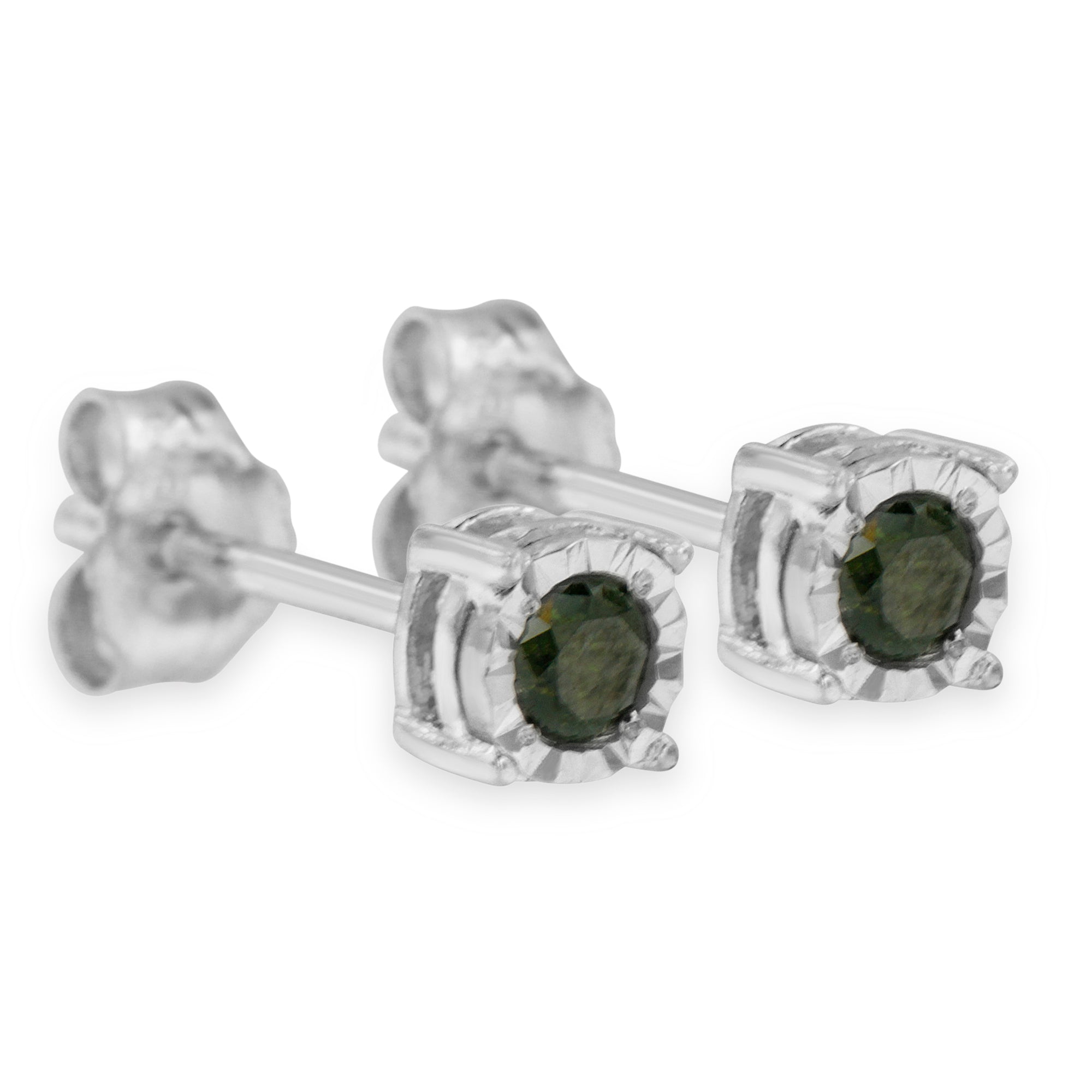 Sterling Silver Rose Cut Treated Green Diamond Solitaire Stud Earrings 0.25 cttw, Green Color, I2-I3 Clarity on sale at MyriadMart