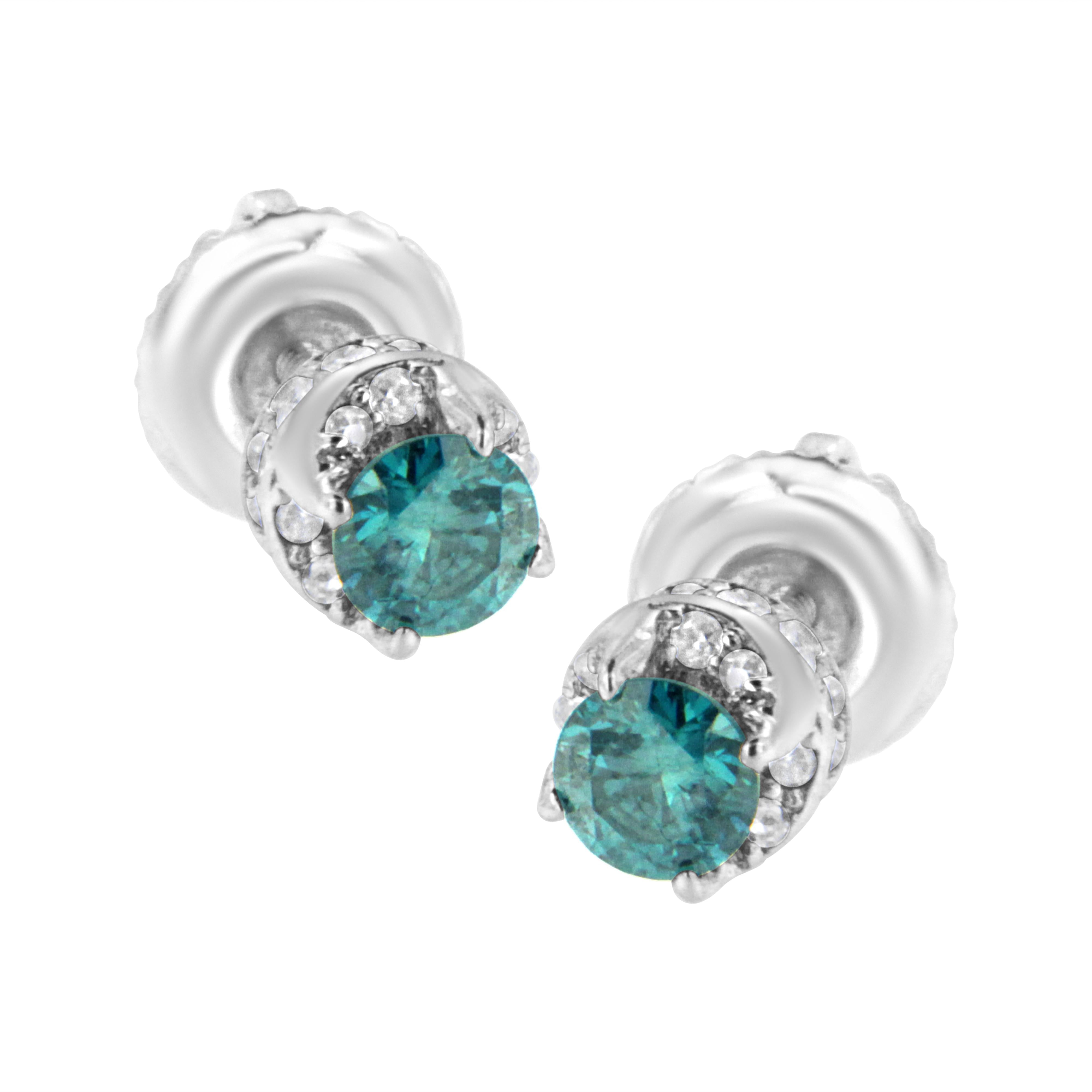 14K White Gold 1/2 cttw White and Treated Blue Round Diamond Earrings I-J I2-I3 on sale at MyriadMart