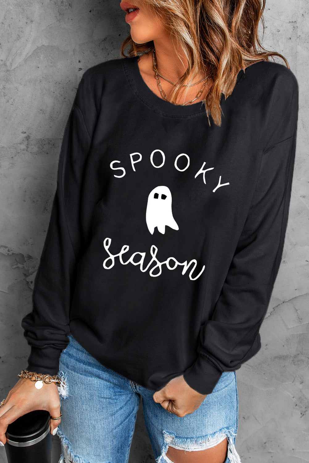 Round Neck Long Sleeve SPOOKY SEASON Graphic Sweatshirt - MyriadMart