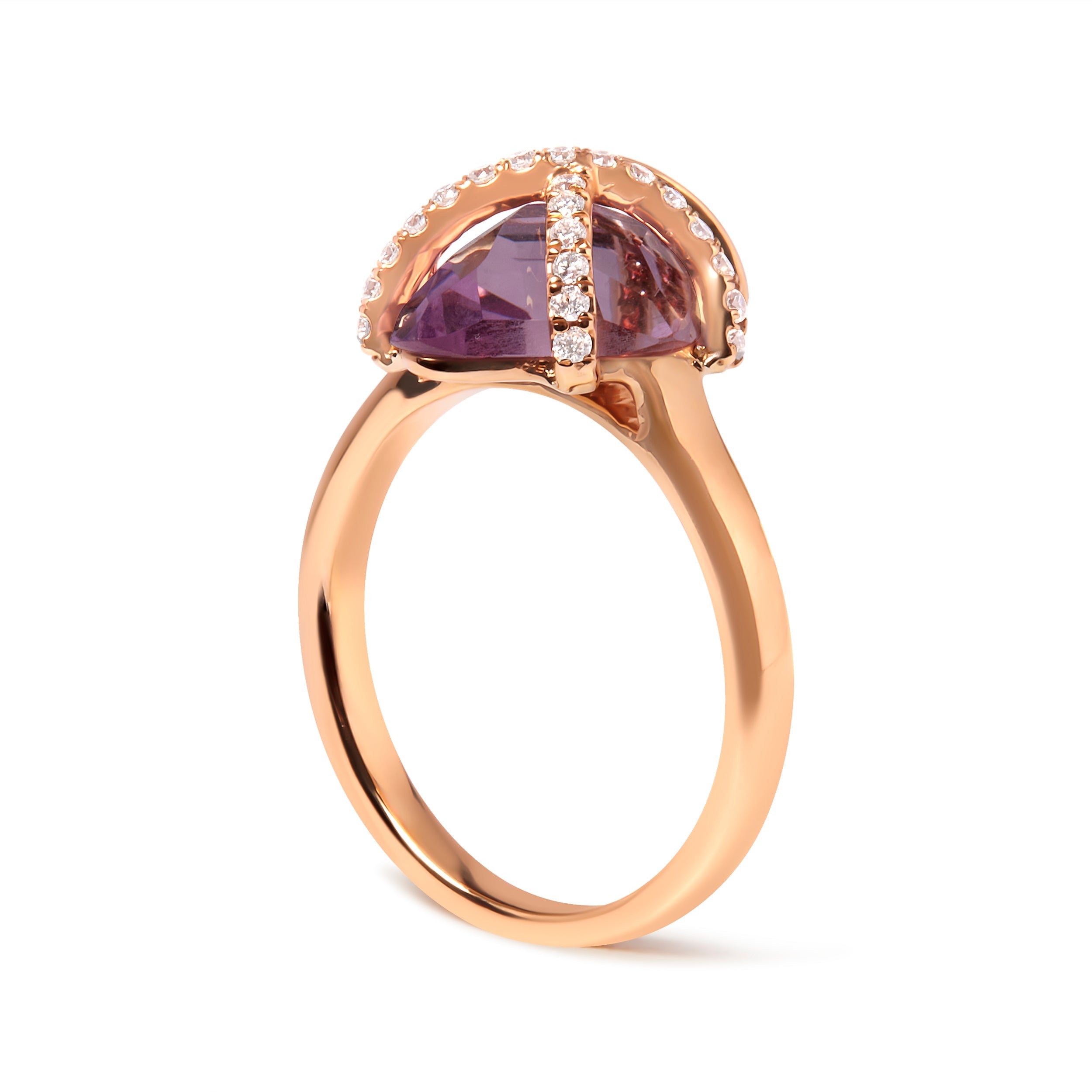 14K Rose Gold 1/5 Cttw Diamond Wrapped 15x15 MM Purple Amethyst Cocktail Ring G-H Color, SI1-SI2 Clarity on sale at MyriadMart