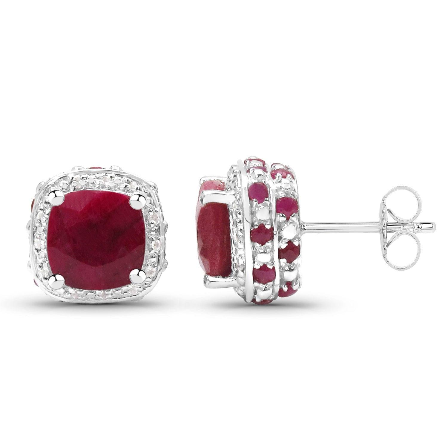 6.12 Carat Dyed Ruby, Ruby and White Topaz .925 Sterling Silver Earrings on sale at MyriadMart