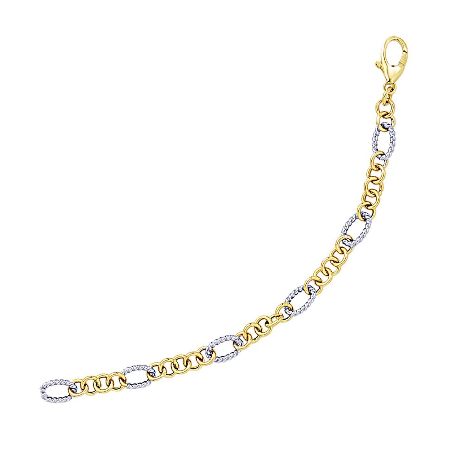 14k Two-Tone Gold Rope Motif Oval and Round Link Chain Bracelet on sale at MyriadMart