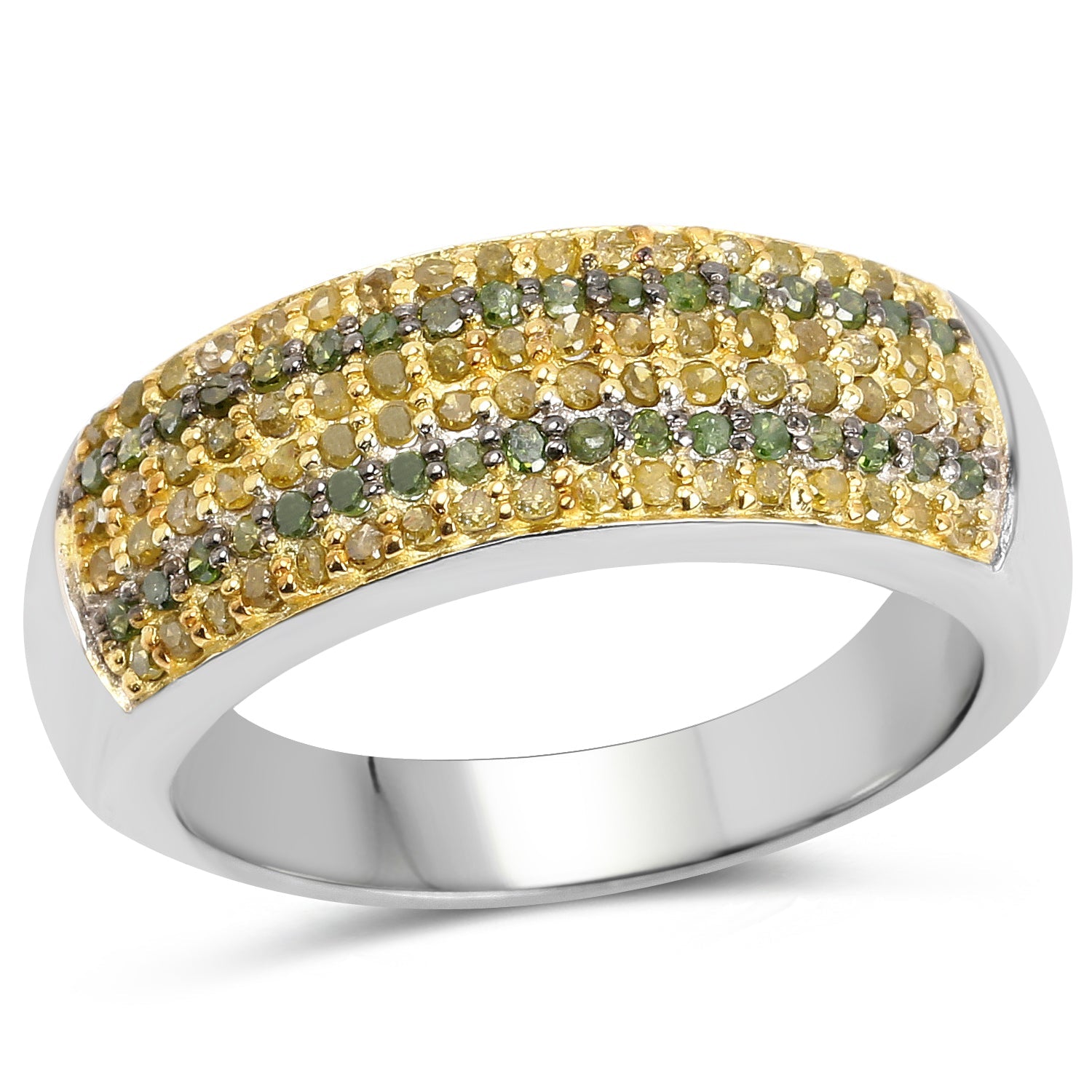 0.43 Carat Genuine Green Diamond and Yellow Diamond .925 Sterling Silver Ring on sale at MyriadMart